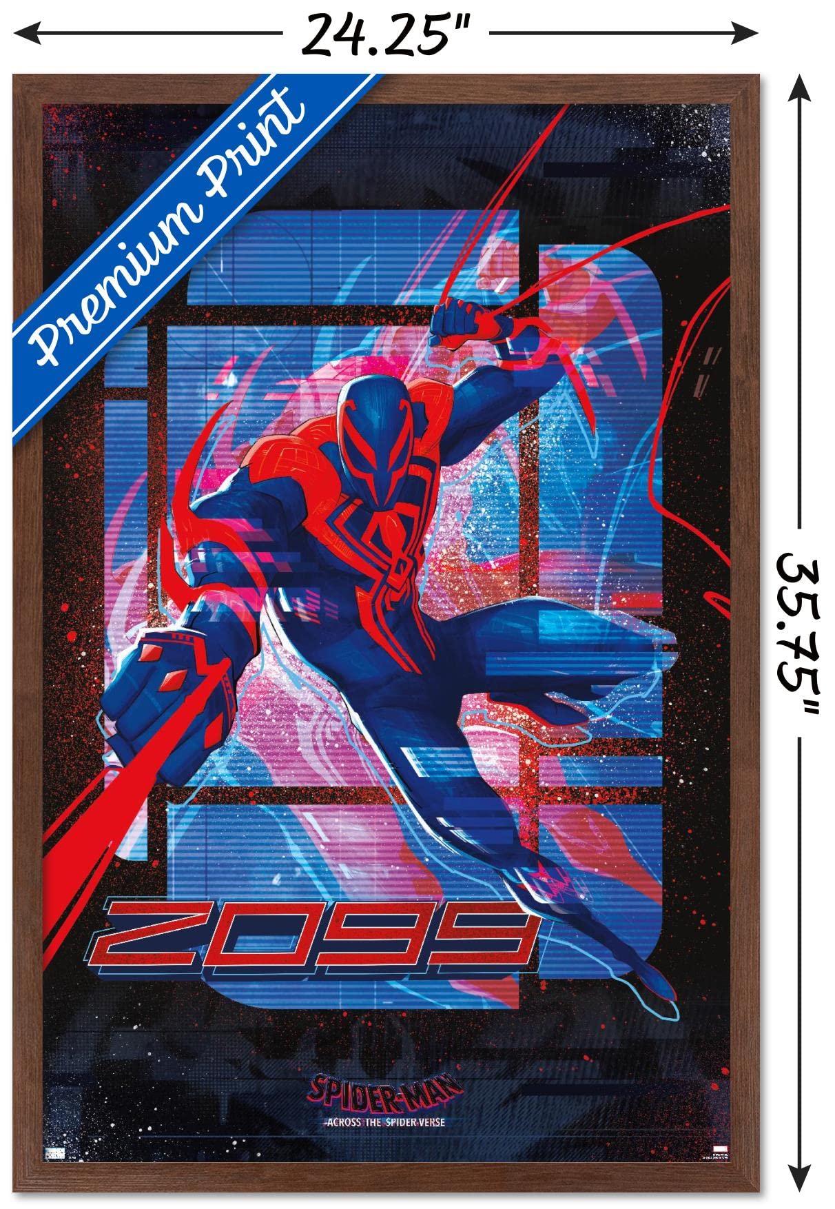 Trends International Marvel Spider-Man: Across The Spider-Verse - Spider-Man 2099 Wall Poster, 22.37'' X 34.00'', Mahogany Frame
