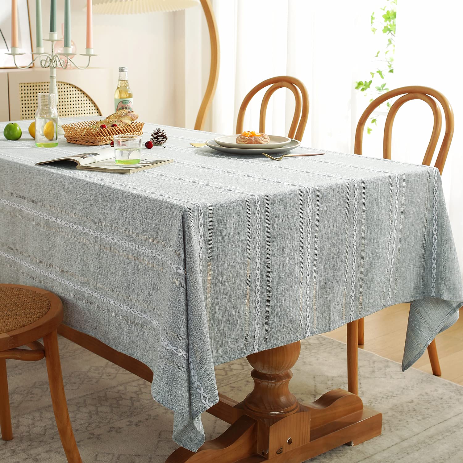 Chassic 60 X 104 Inches Farmhouse Style Linen Tablecloths, Wrinkle Resistant Washable Dining Room Table Cloths For 6 Foot Rectan