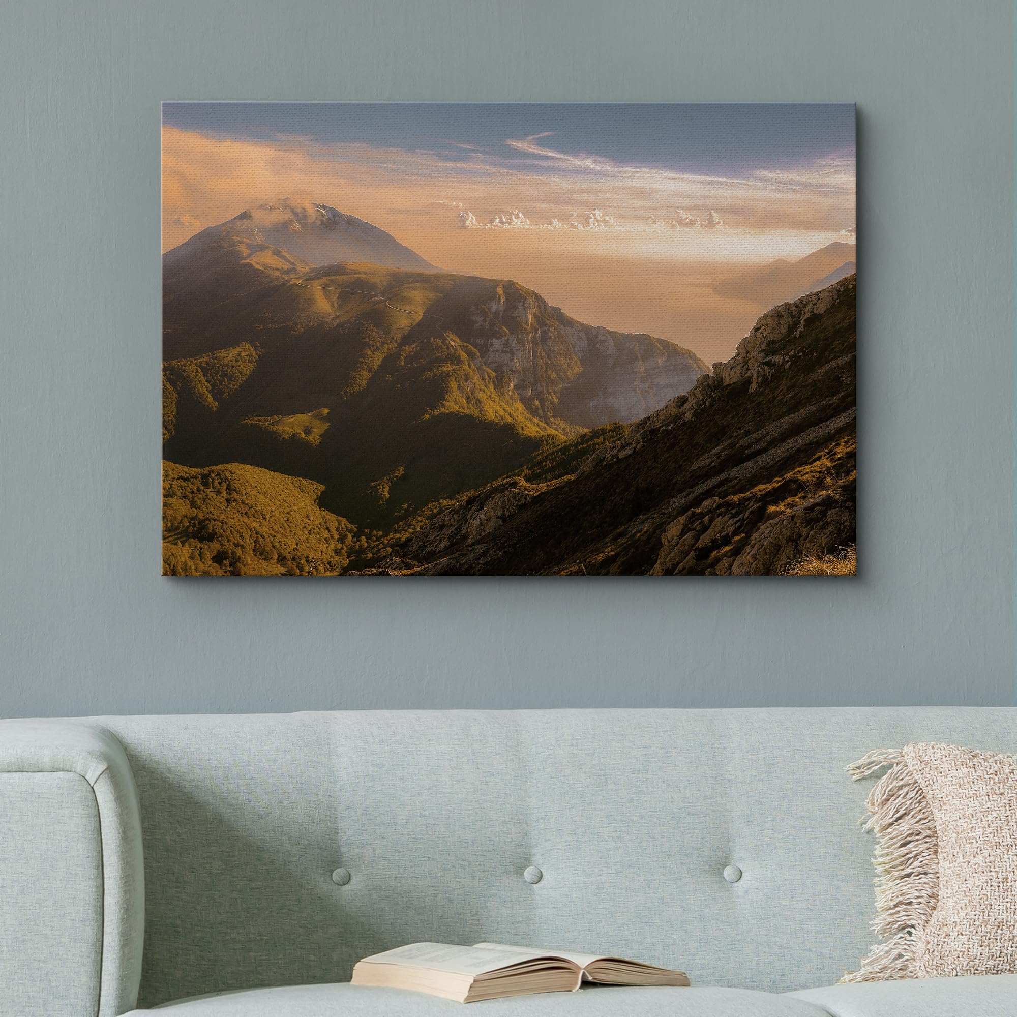 Wall26 Canvas Print Wall Art Golden Mountain Landscape Warm Photography Realism Bohemian Scenic Relax/Calm Cool For Living Room,