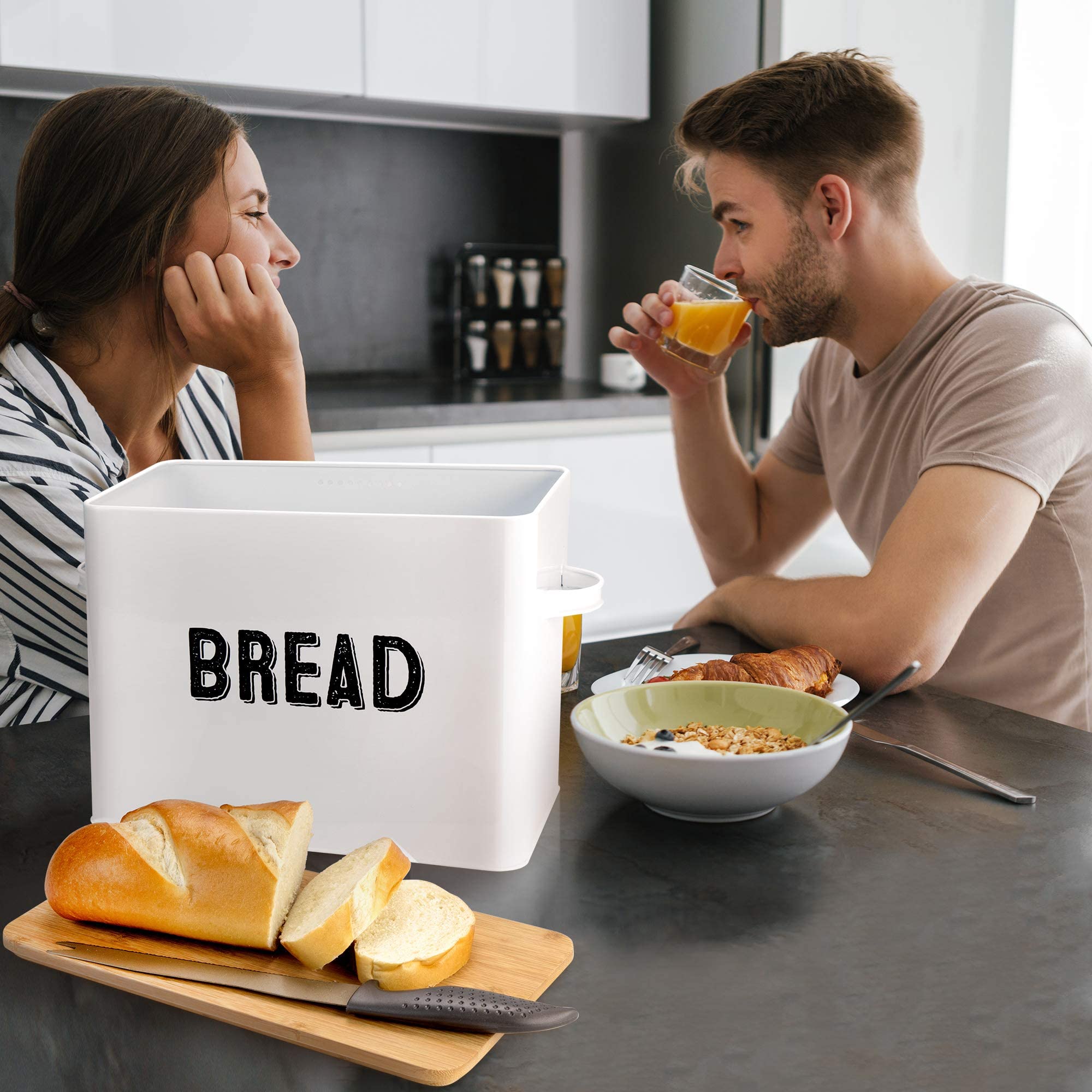 Granrosi Large White Bread Box For Kitchen Countertop, Bread Storage Container, Breadbox, Bread Container, Bread Boxes, Bread Ke