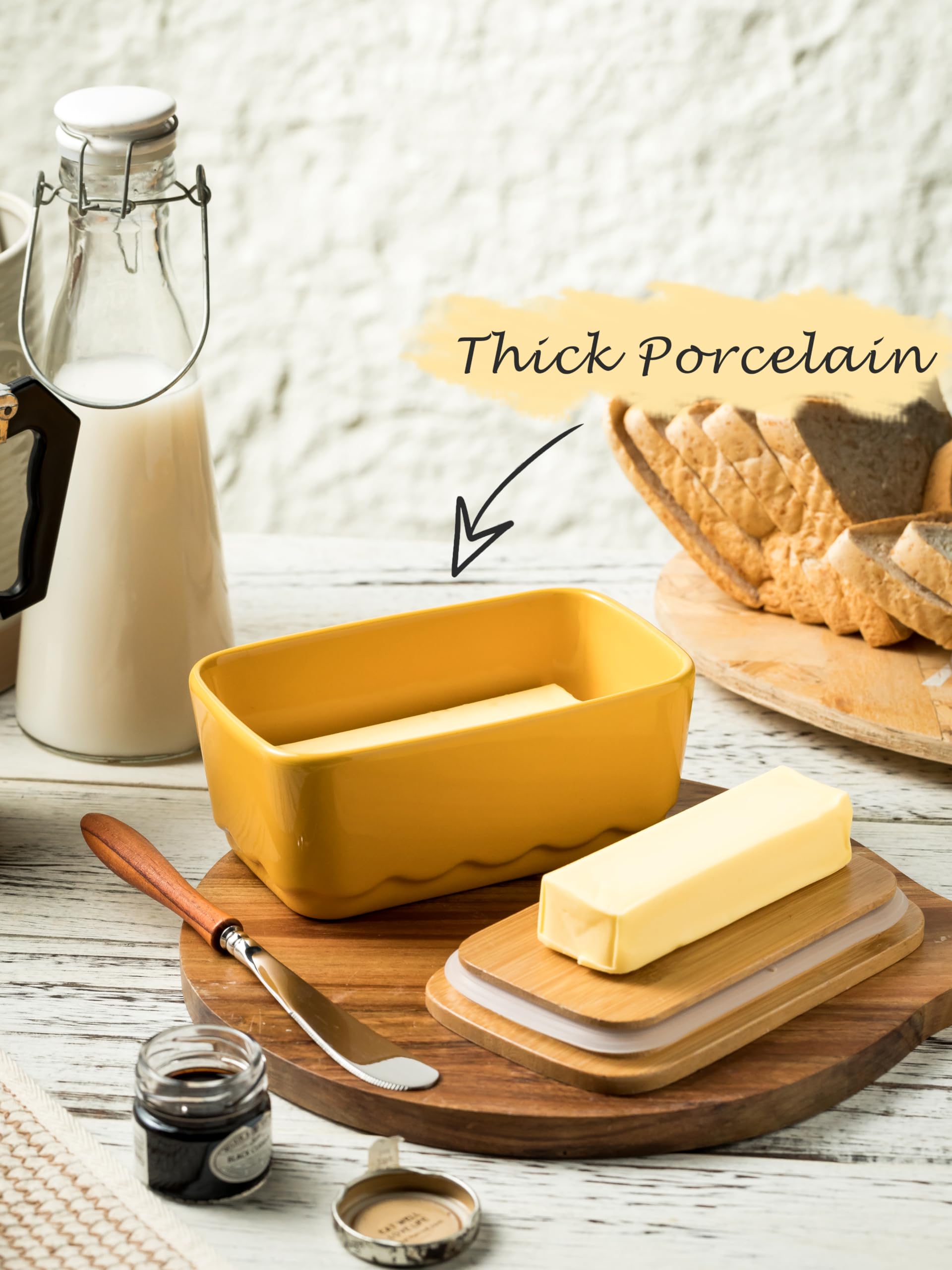 Yhojoy Covered Butter Dish With Lid, Large Butter Dishes For Countertop, Yellow Butter Holder With Airtight Seal Butter Containe