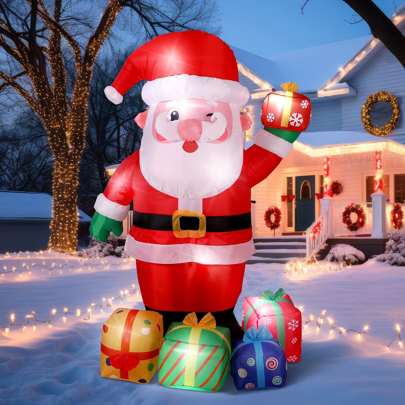Bencailor Inflatable Santa Claus 4.7 FT with LED Lights - Multicolor Outdoor Holiday Decoration for Yard Garden Party