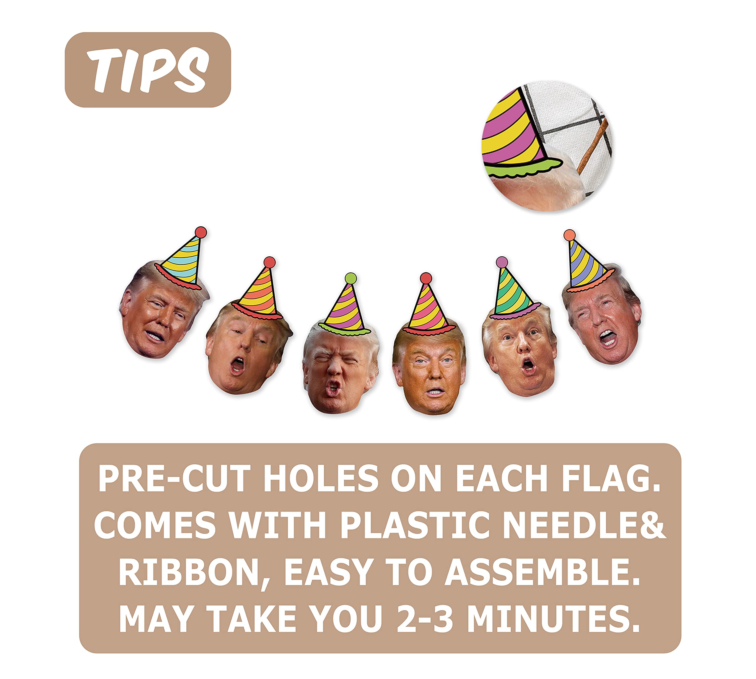 Donald Trump Face Birthday Garland, Funny Trump Portrait Bday Party Decor, Birthday Party Banner For Trump Fan