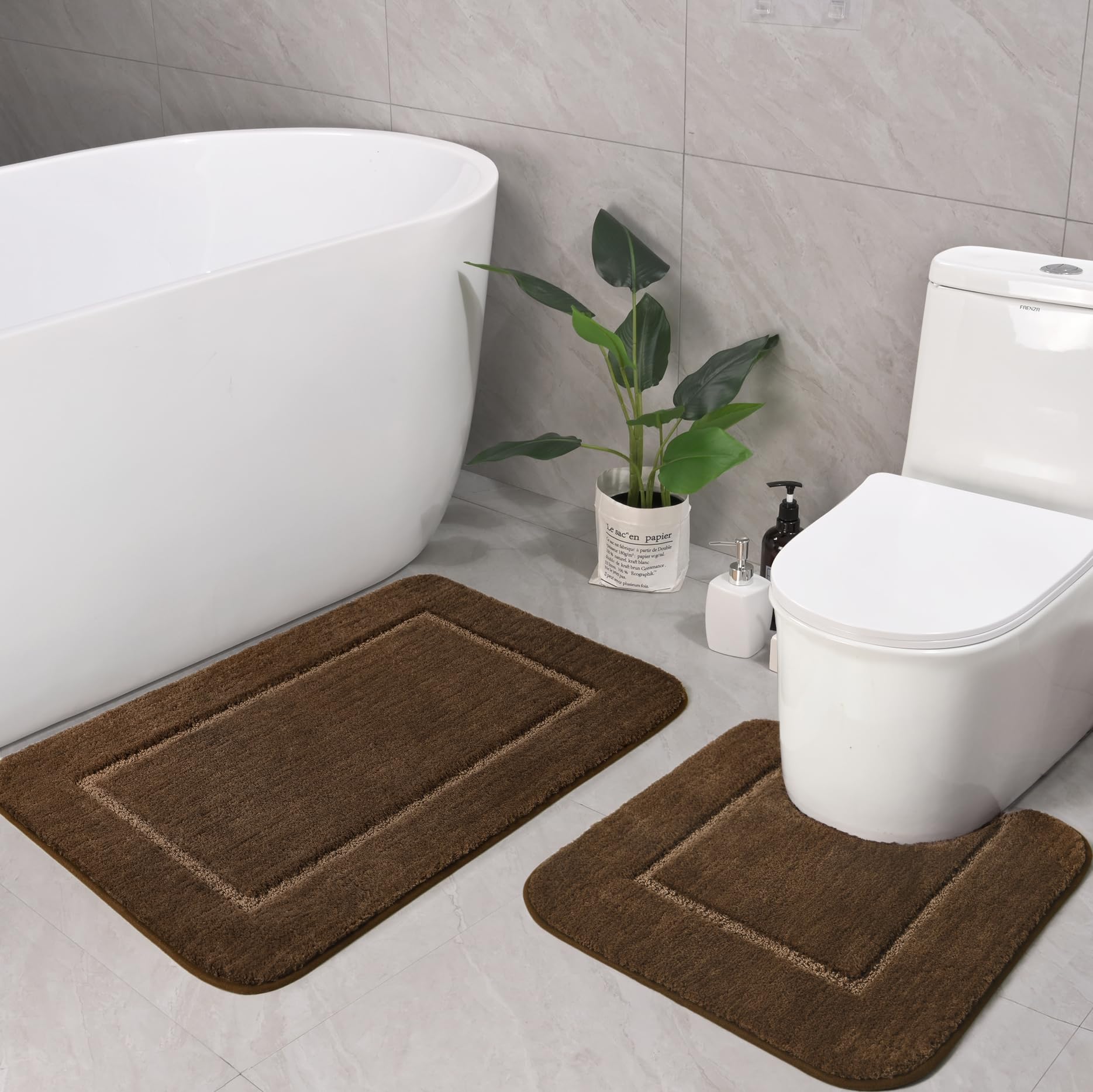 Lochas Bathroom Rug Set Light Brown, Soft Bath Rug Set 2 Piece Set, Toilet Mat U-Shaped 20X20 And 34X20 Bathroom Rugs, Quickly D