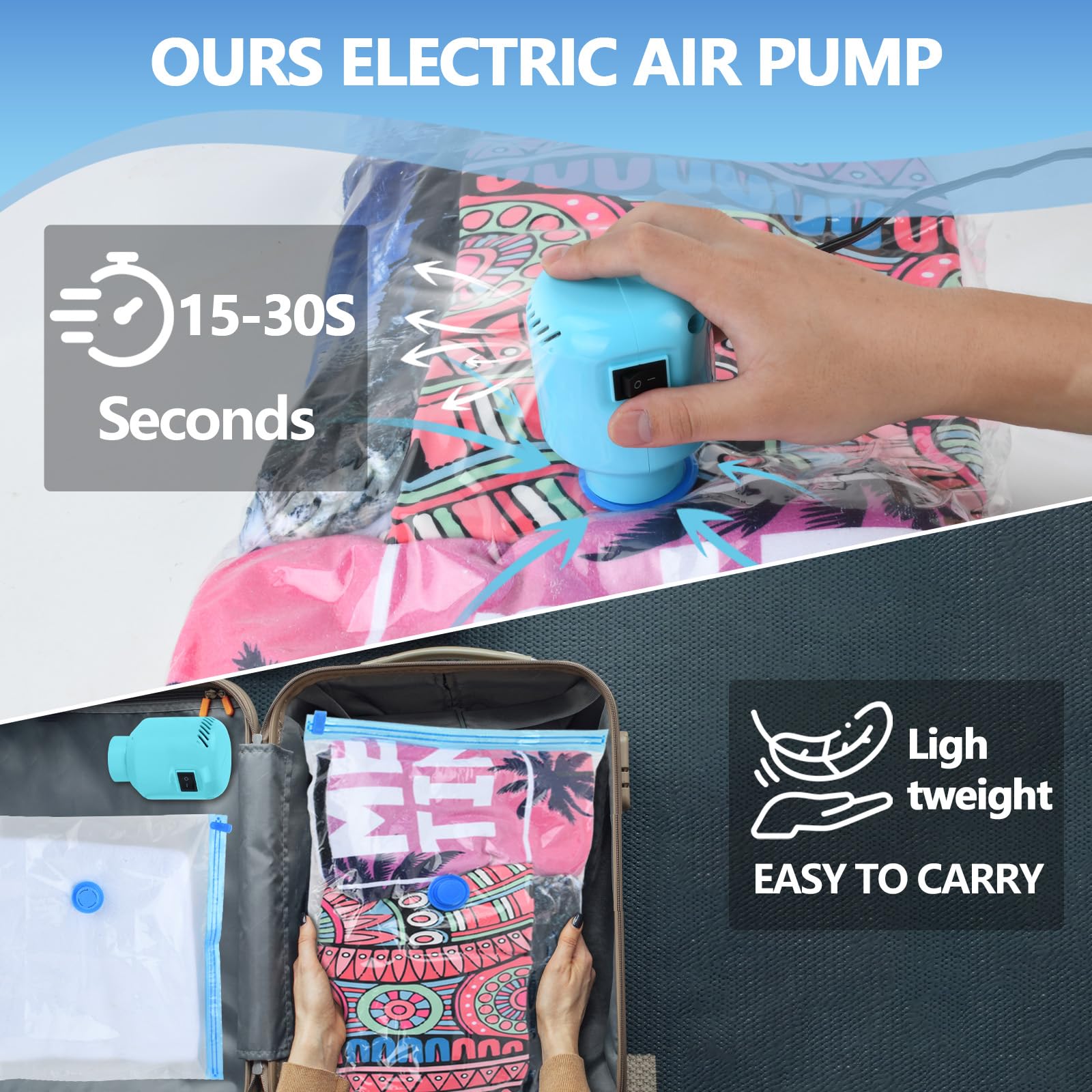 Kissleaf Vacuum Storage Bags With Electric Air Pump, 6 Pack (3 Jumbo, 3 Large) Fast Deflating Double Zip Seal Space Saver Bag Fo