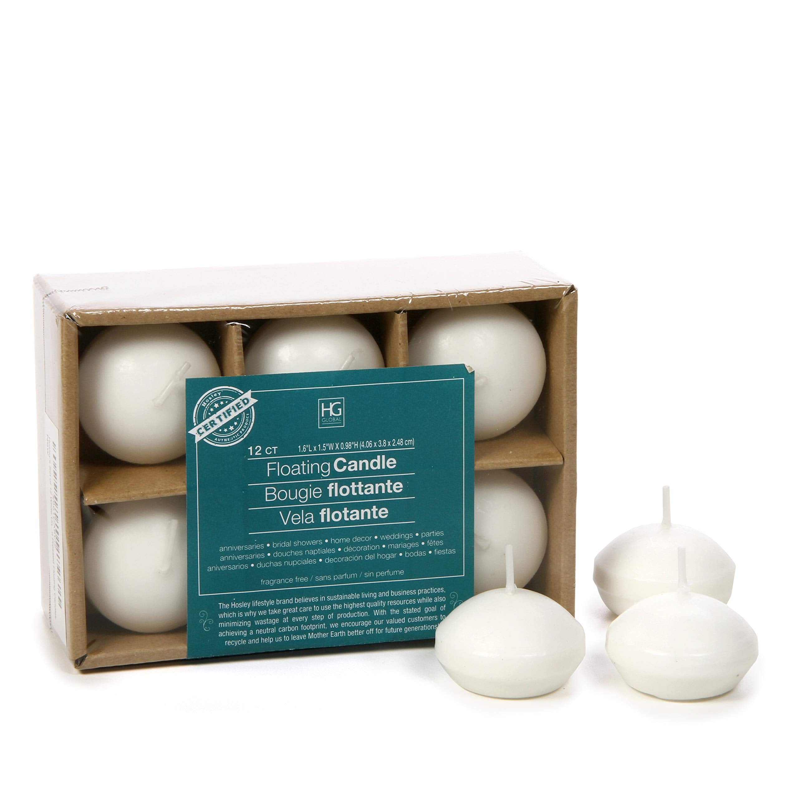 Hosley Set of 12 White Unscented Water Floating Mini Candle Discs- 1.6 Inch Diameter. Ideal Gift for Weddings, Home Decor Relaxa