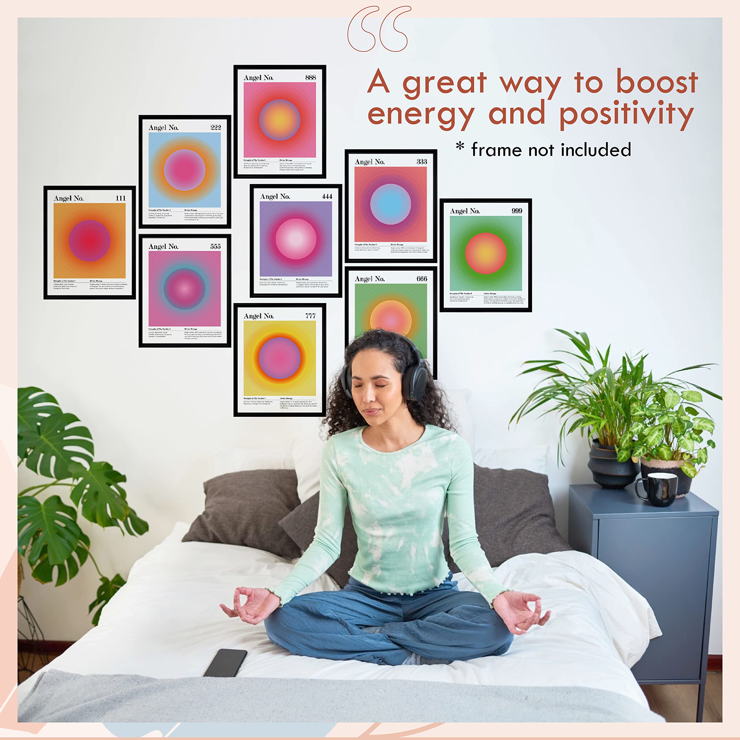 97 Decor Angel Number Poster - Aura Poster Aesthetic  Spiritual Posters  Gradient Angel Numbers Print  Pink Aura Balance Energy Pictures  Colorful Aura Wall Art for Home Bedroom Decor (8x10 UNFRAMED)