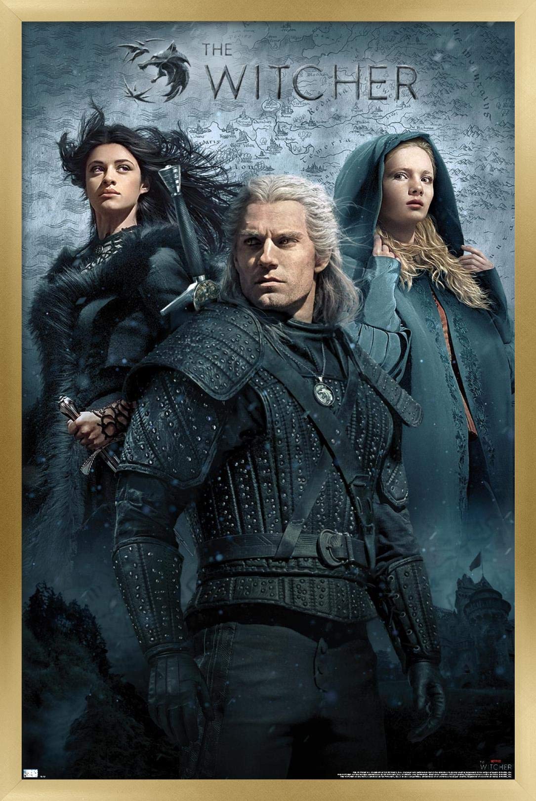 Trends International Netflix The Witcher - Key Art Wall Poster, 14.725'' X 22.375'', Gold Framed Version