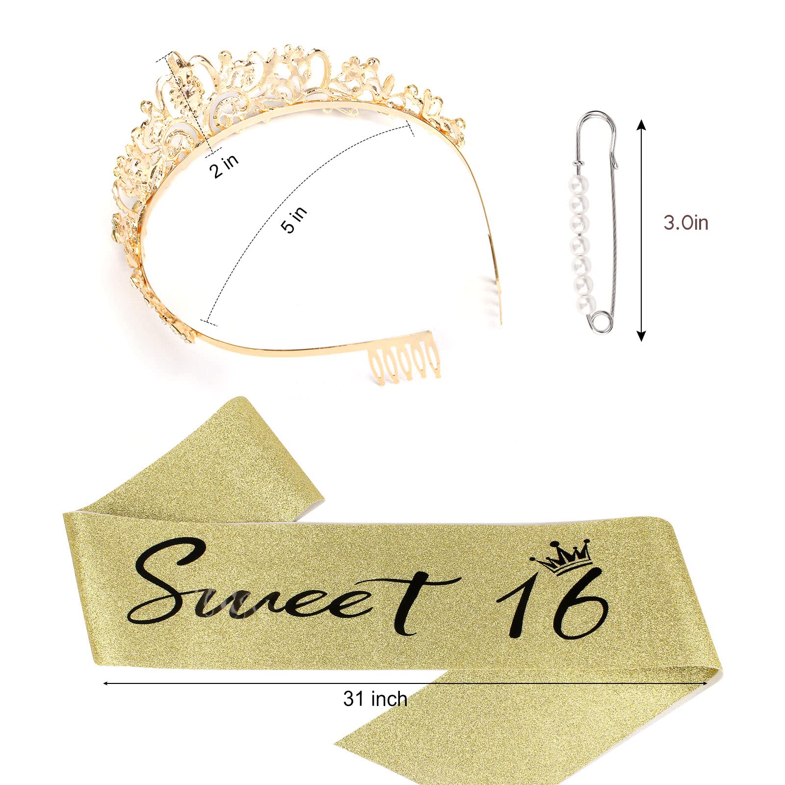 16Th Birthday Tiara And Sash Kit- ''Sweet 16''Birthday Decoration 16Th Birthday Party Gifts Birthday Party Supplies For Girls (G