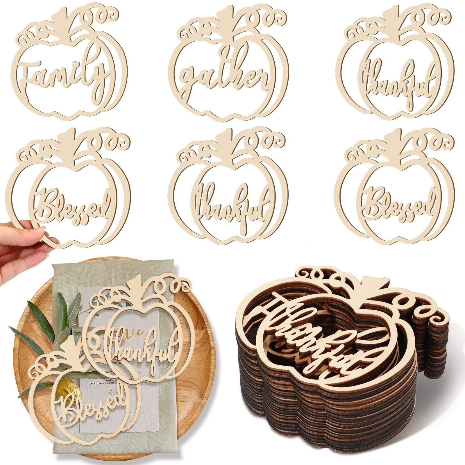 Jetec 30 Pieces Thanksgiving Cutout Letter Sign Pumpkin Dinner Plates Decor Thankful Blessed Grateful Inspirational Letter Cutou