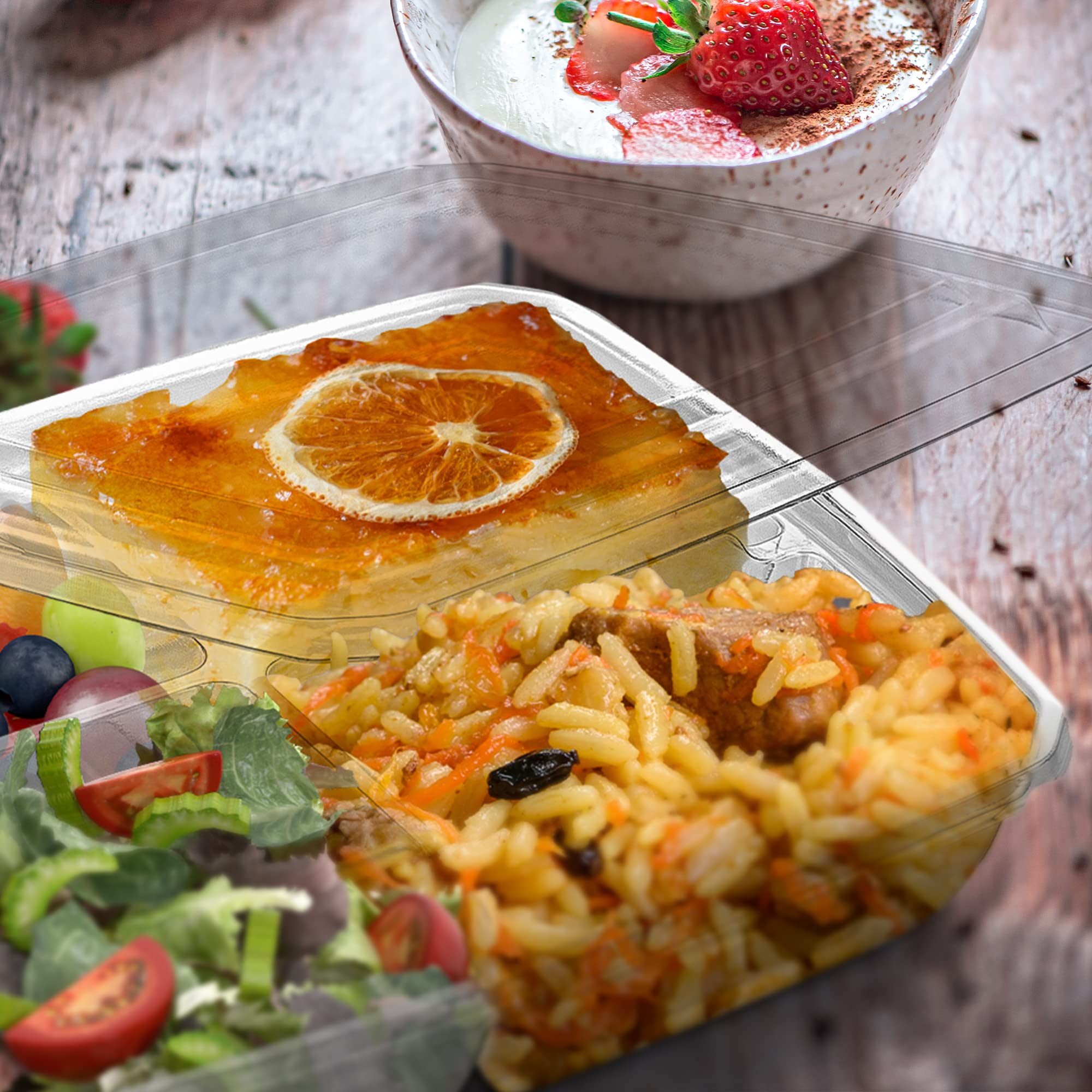 Mt Products Plastic 4 Compartment Snack Containers 6'' X 7'' - Disposable Divided Bento Box For Fruit And Vegetables (Pack Of 15