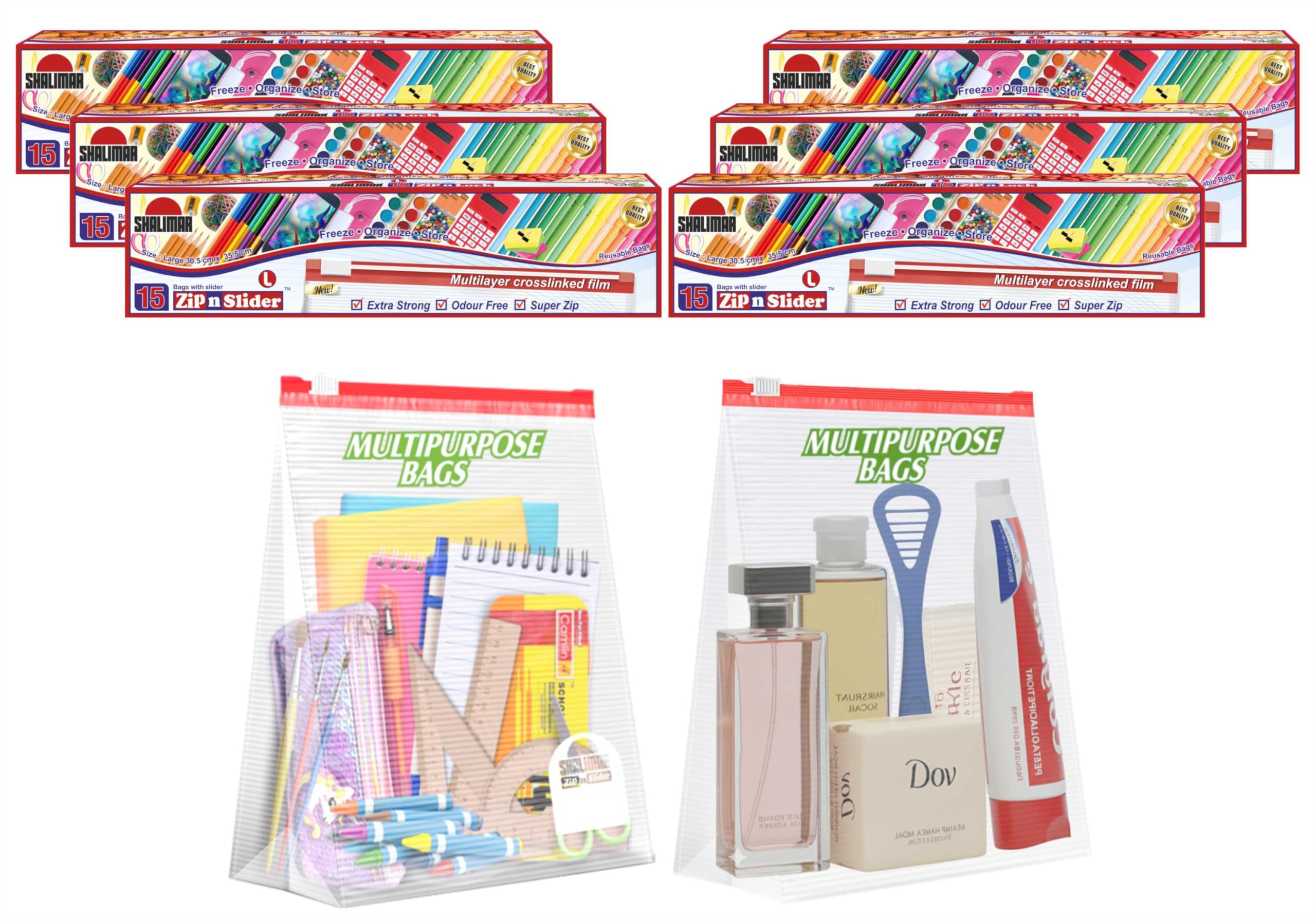 Shalimar Zip N Slider Bags | Large (30.5 Cm X 35.5 Cm) | Pack Of 90 Bags | Ziplock/MultiPurpose Storage Bag | Reusable & Recl