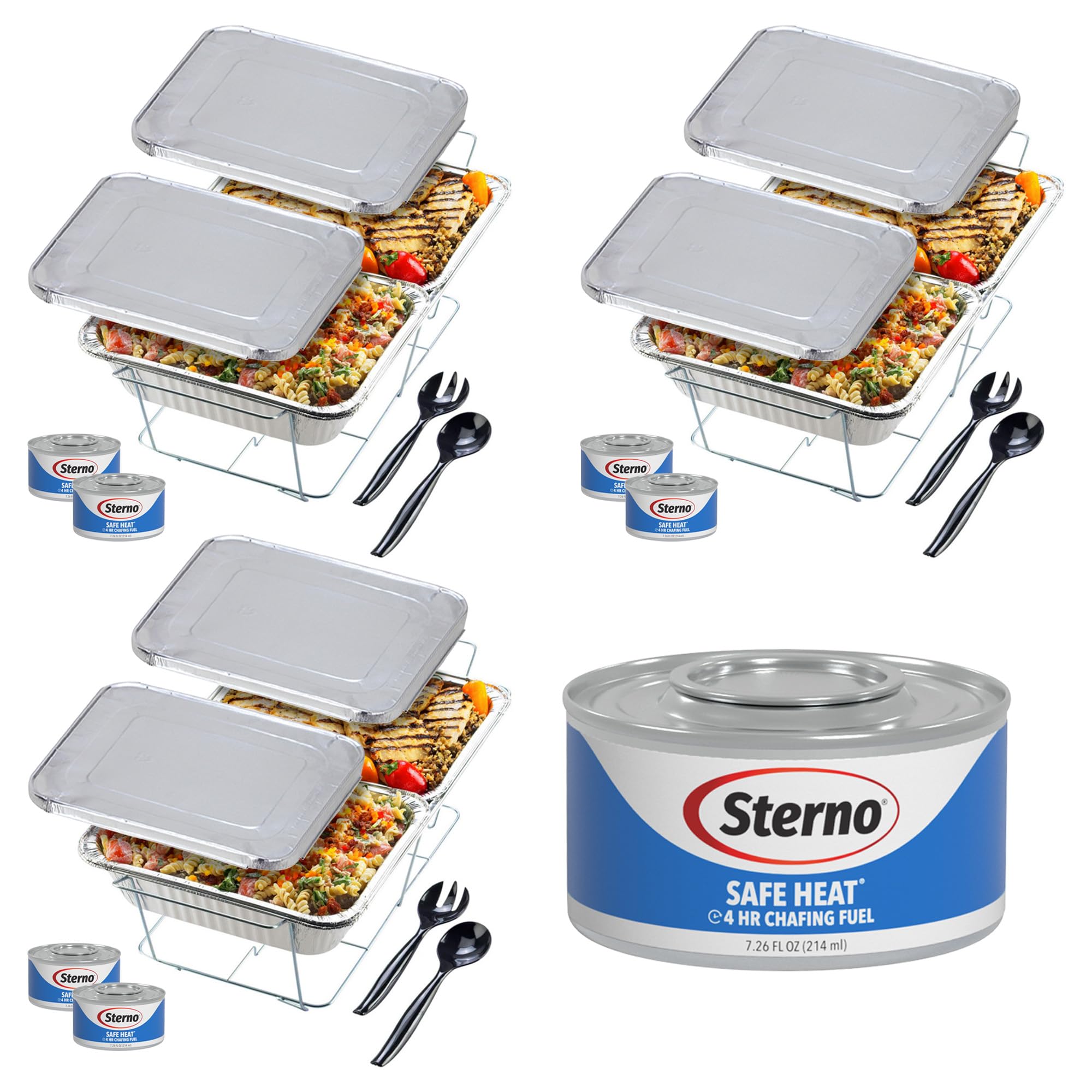 Sterno Disposable Chafing Dish Buffet Set, 4-Hour Food Warmers for Parties, Catering Supplies, Complete Buffet Set, Warming Tray