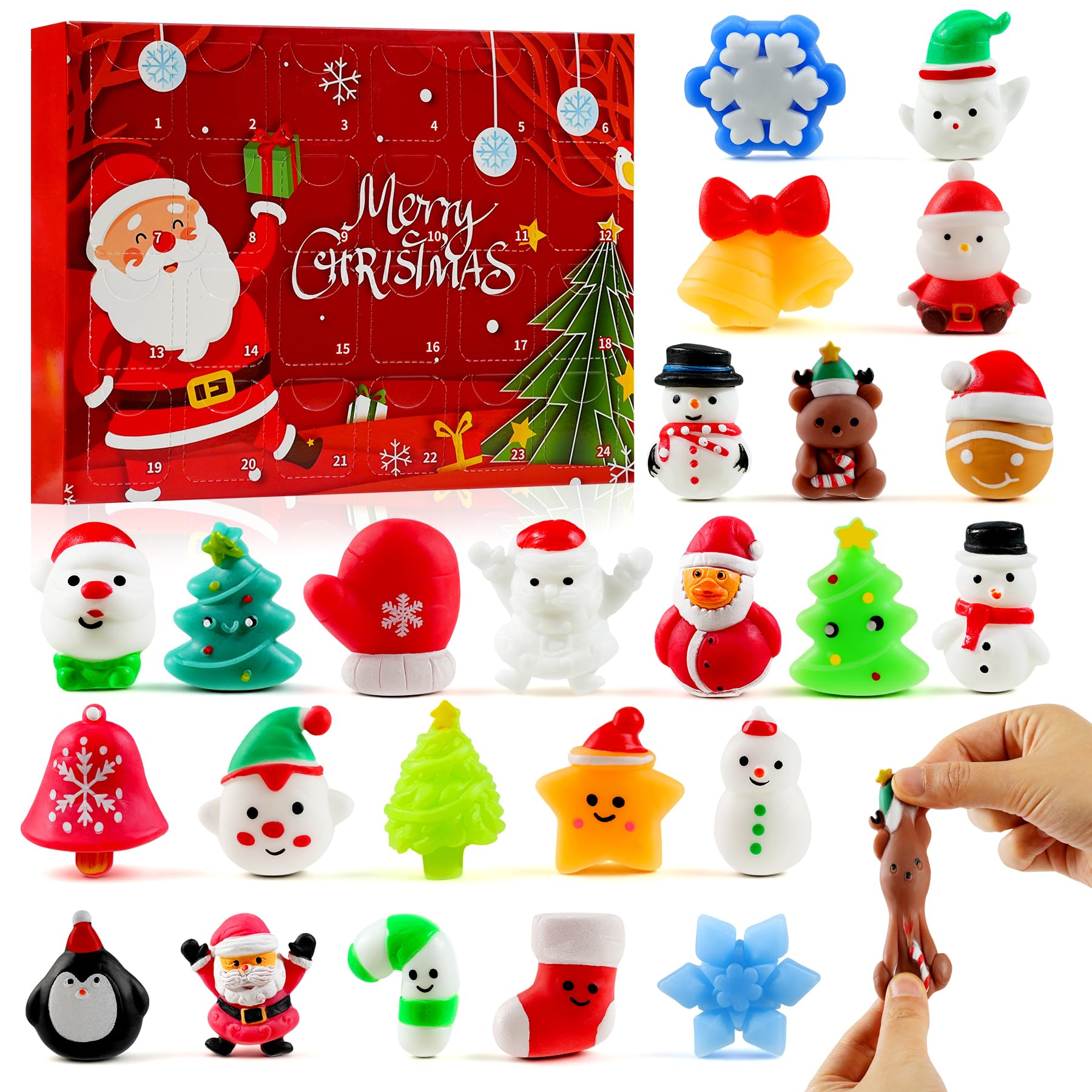 Christmas Squishy Advent Calendar 2025 with Mochi Squishy Toys 24 Days, Christmas Gift Mini Squishy Advent Calendar for Kids, Bo
