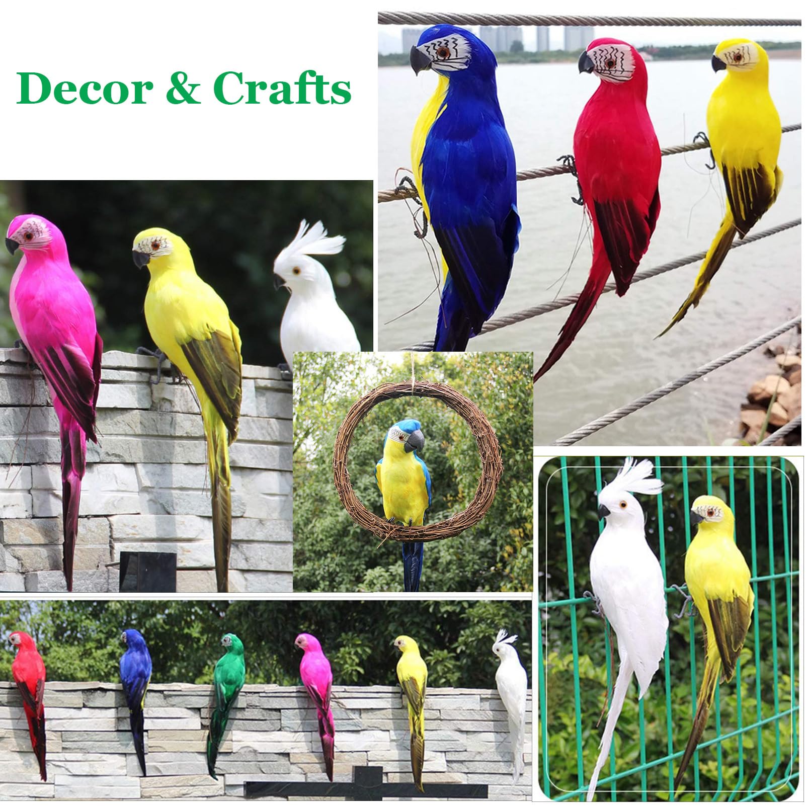 LWINGFLYER White Artificial Parrot Life Size Foam Feather Parrot Yellow Sulphur Crested Cockatoo Birds for Decoration Costume Sh