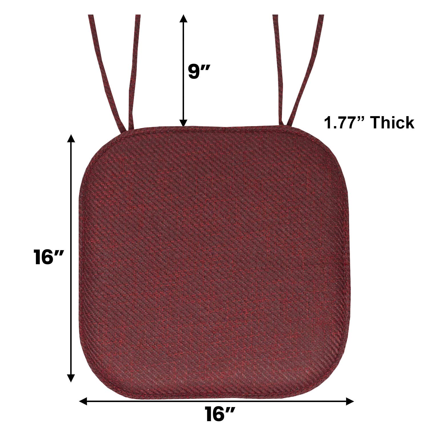 Chair Cushion Memory Foam Pads with Ties Honeycomb Pattern Slip Non Skid Rubber Back Rounded Square 16'' x 16'' Seat Cover  6 Count (Pack of 1)