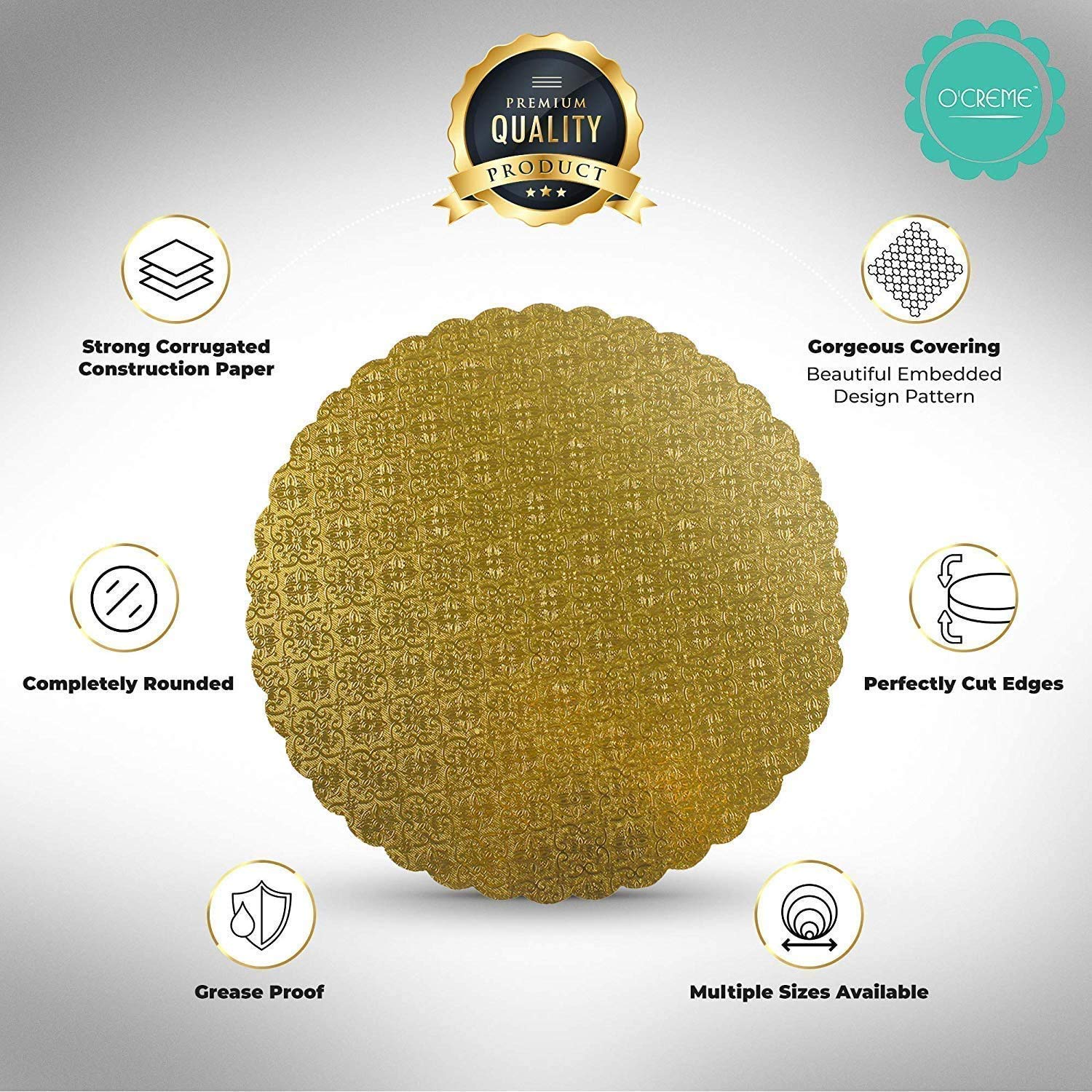 O'Creme Silver-Top Scalloped Round Cake And Pastry Board 3/32 Inch Thick, 10 Inch Diameter - Pack Of 10