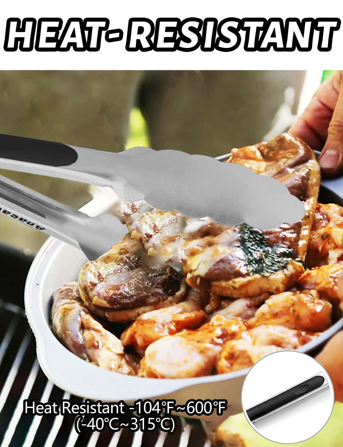 Spring Loaded Small Tongs Anaeat 3 Pack 7'' Mini Stainless Steel Cooking Tongs - Sturdy Coiled S ...