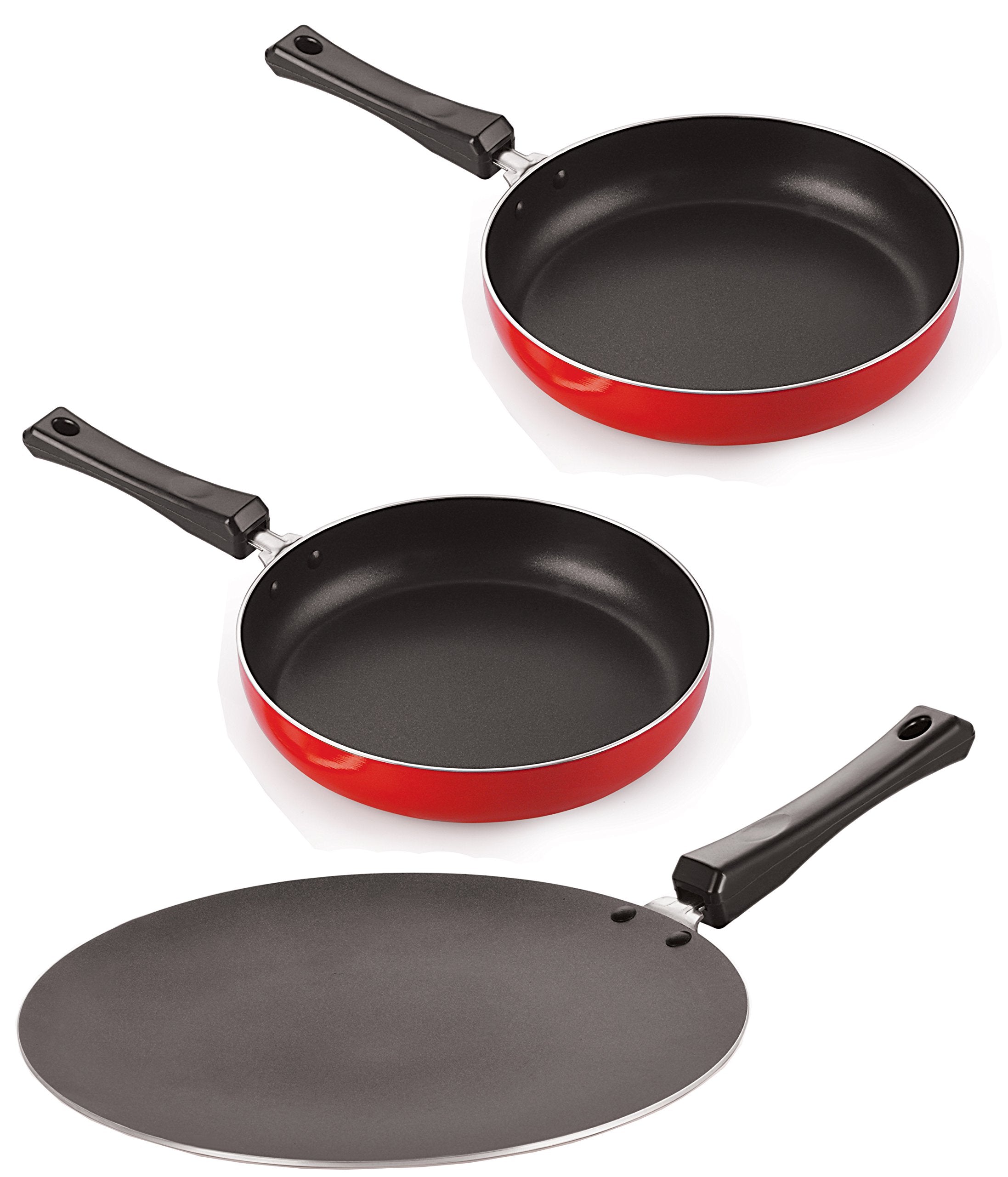 Nirlon NonStick Aluminium Cookware Set, 3Pieces, Red (2.6Mm_Ct11_Fp10_Fp11)