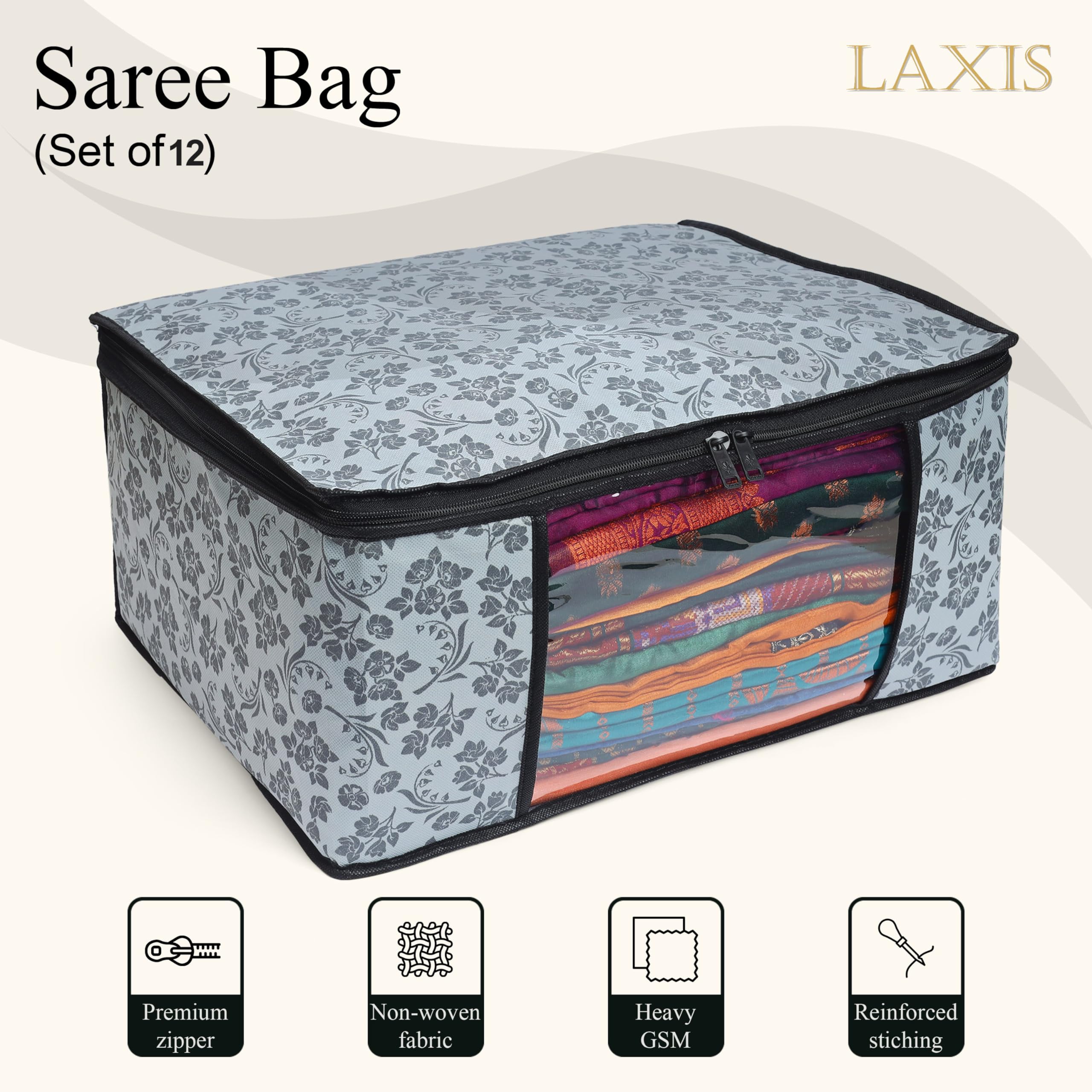 Homfil Brand - Laxis Saree Covers With Zip Non-Woven Printed Saree Cover/Saree Organizer For Wardrobe/Cloth Storage With Transpa