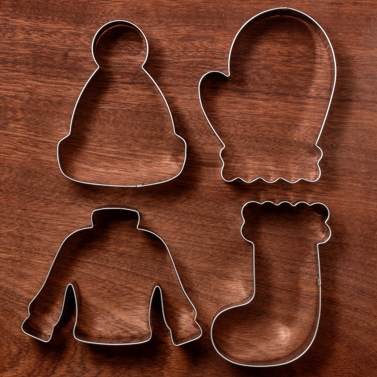 Liliao Winter Holiday Christmas Cookie Cutter Set - 4 Piece - Ugly Sweater, Stocking, Hat And Mitten Fondant Biscuit Cutters - S