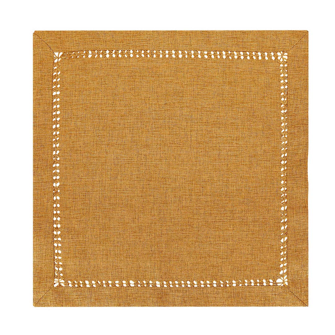 Grelucgo Set Of 4 Handcrafted Solid Mustard Gold Color Dinner Napkins, Double-Hemstitched, Square 18 X 18 Inch