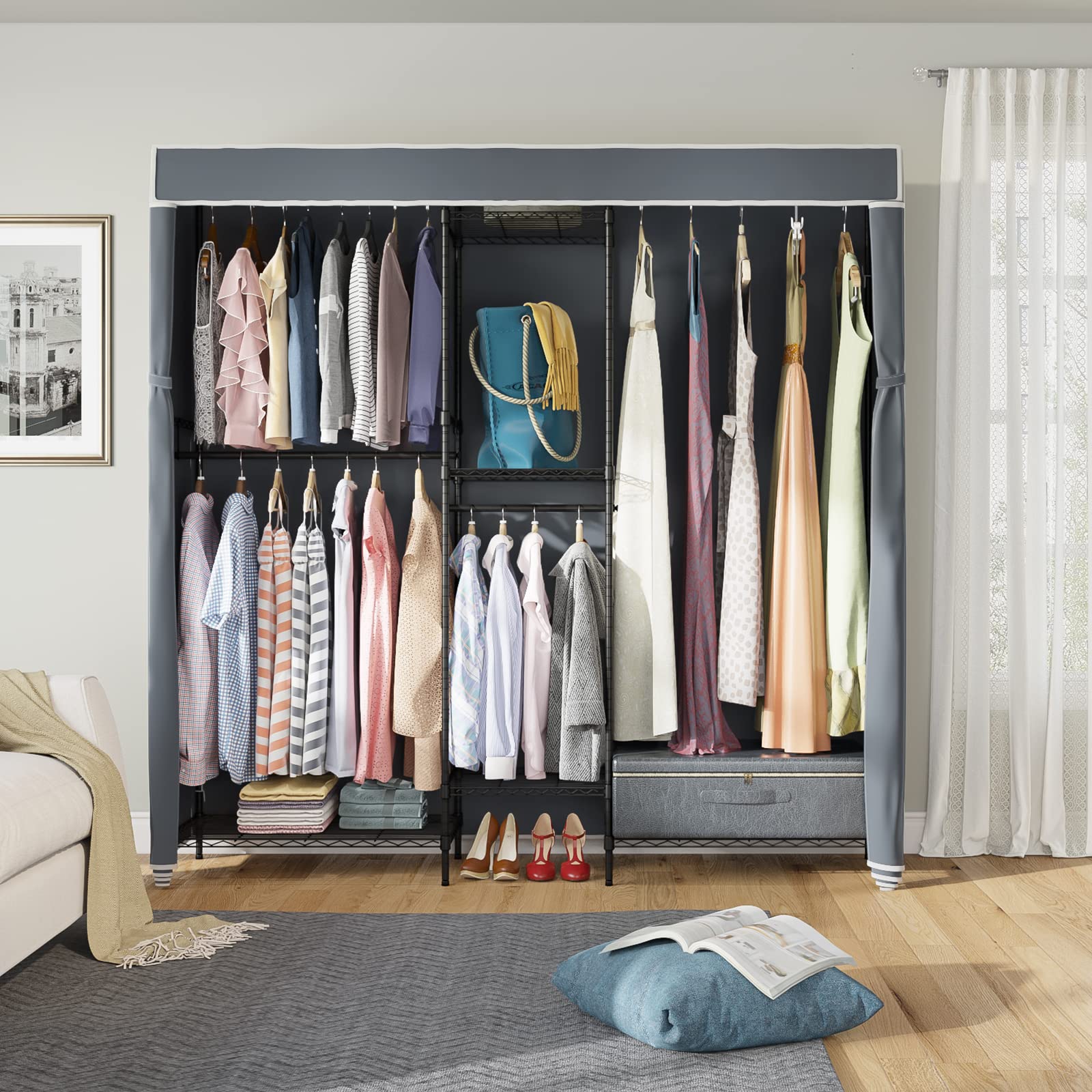 Vipek Garment Rack Cover Only For V6, Large Size Dustproof Clothes Cover Oxford Fabric Clothing Rack Covers With Zipper, 75.6''