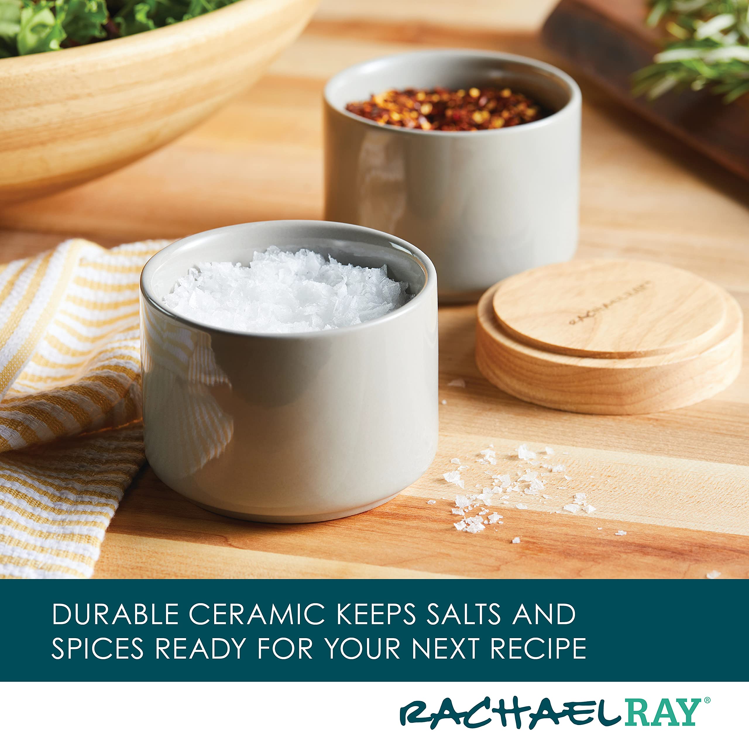 Rachael Ray Ceramics Stacking Spice/Seasoning Box Set with Lid, 2 Piece, Light Gray