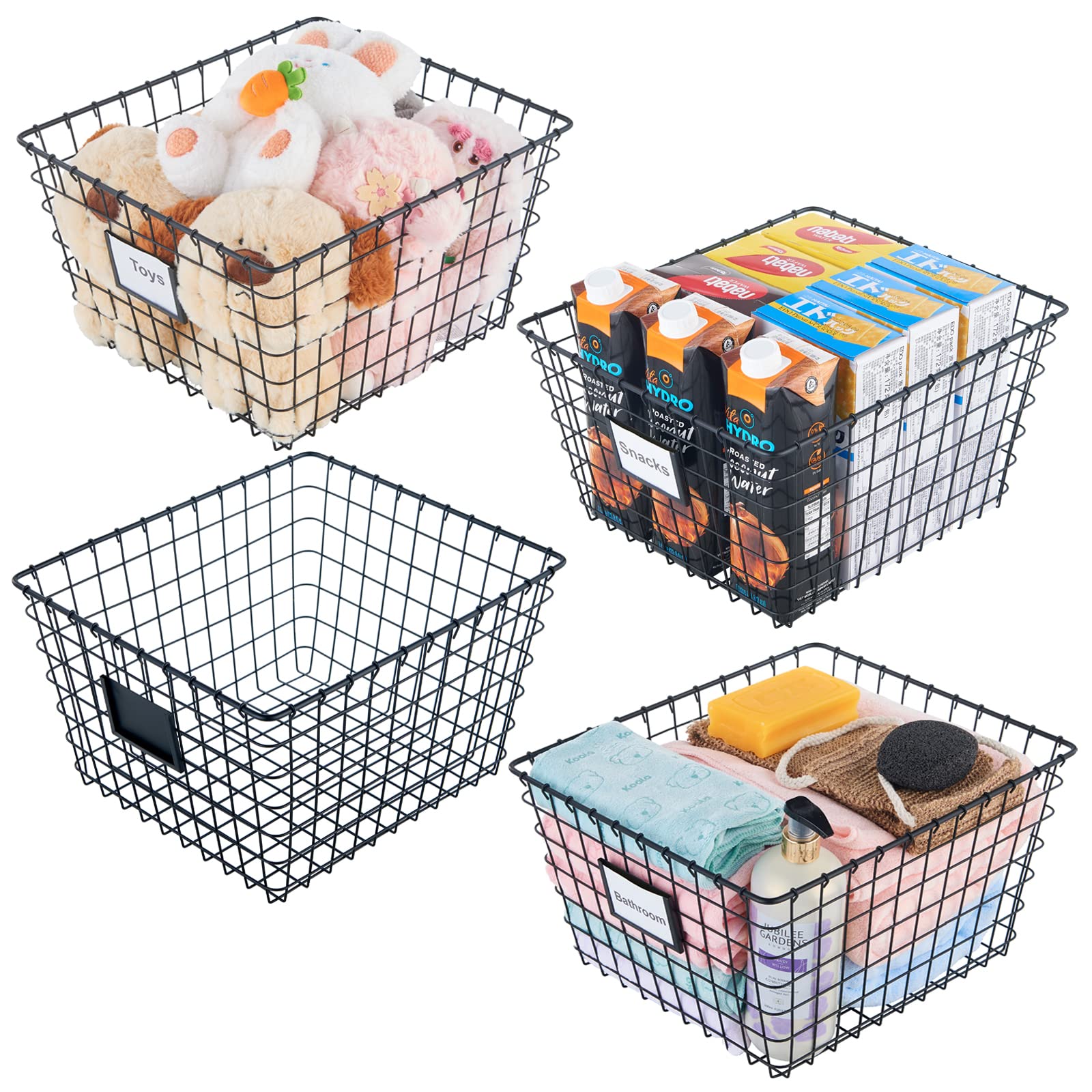 Junchu Cherry 4 Pack?Extra Large?Wire Handmade Storage Basket For Organizing Household Goods,Pantry Organization,Bathroom Counte