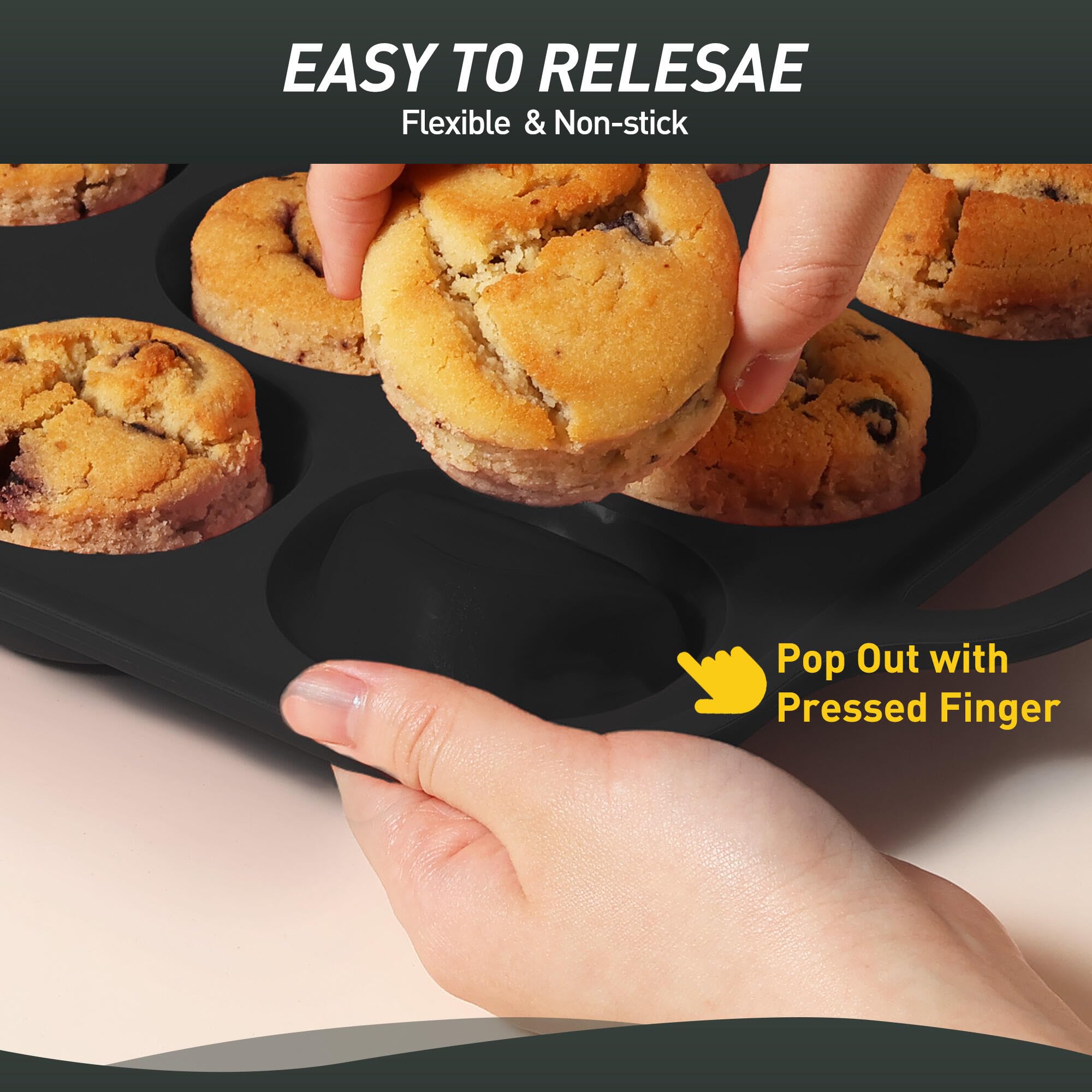 2 Packs 12 Cups Silicone Muffin Pan with Metal Reinforced Frame Regular Size Cupcake Tray Egg Mold Wedding Day Engaged Engagemen