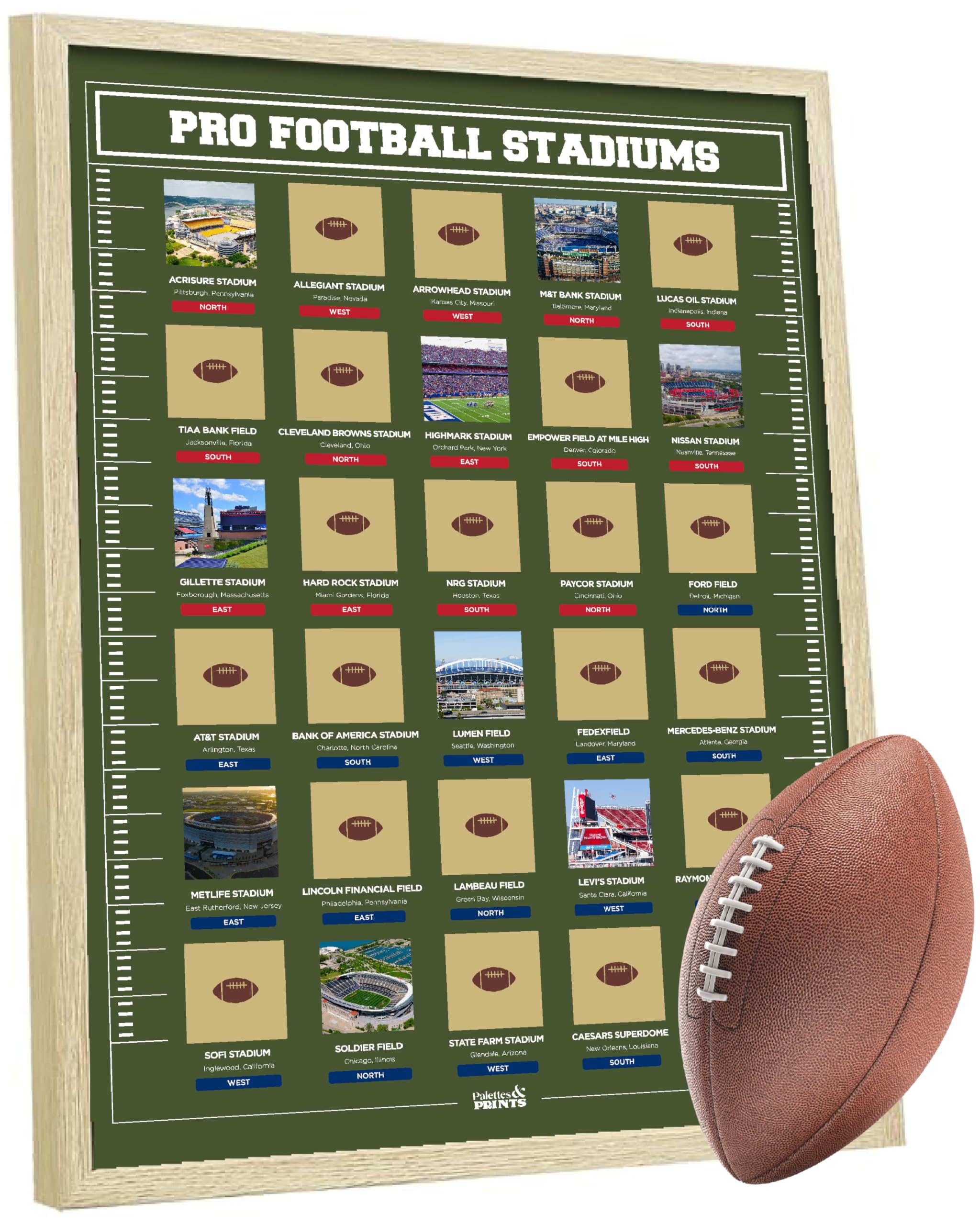 Framed Football Stadiums Scratch Off Poster - Football Stadiums Scratch Off Map - Track Your Football Journey - Football Posters