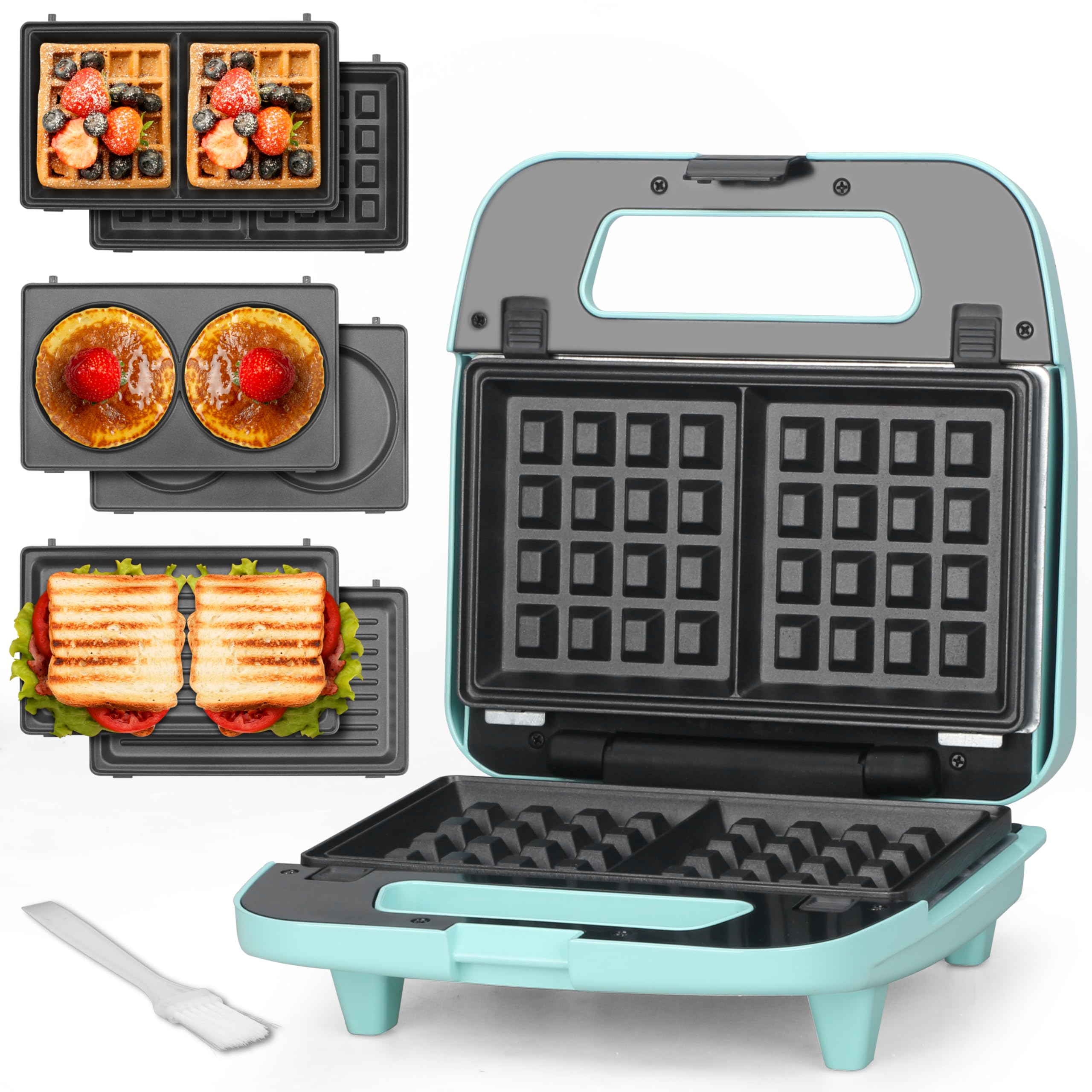 Bakers Friend 3 in 1 Mini Waffle Maker with Removable Plates, Mini Pancake Maker, Grilled Cheese Maker, Breakfast Sandwich Maker