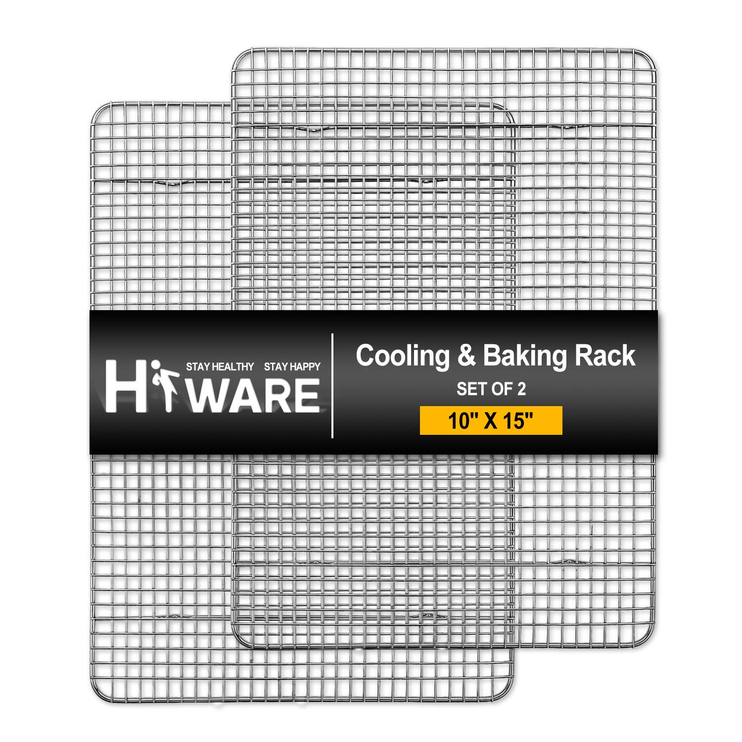 Hiware 2-Pack Cooling Racks For Baking - 10'' X 15'' - Stainless Steel Wire Cookie Rack Fits Jelly Roll Sheet Pan, Oven Safe For