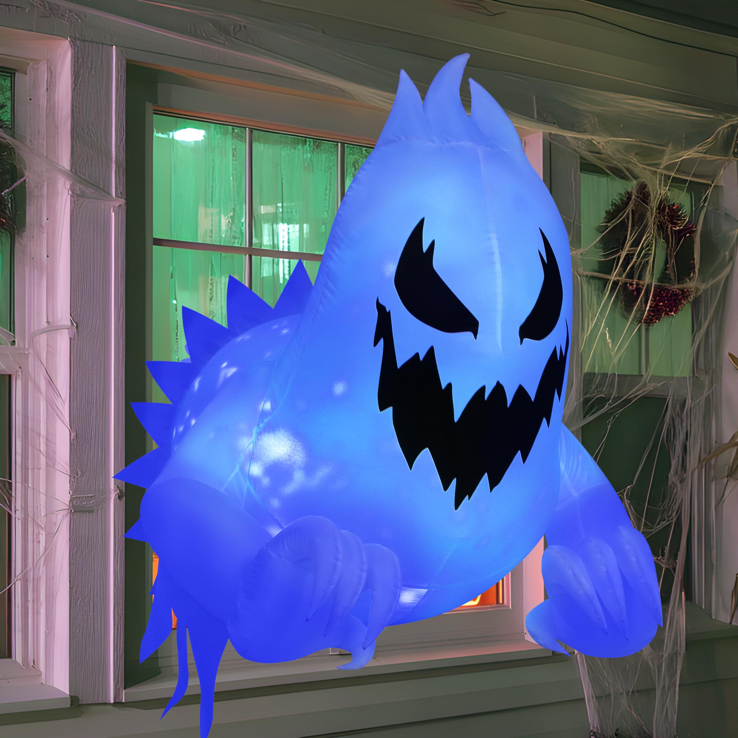 Joiedomi 4.5 FT Halloween Inflatable Scary Ghost Outdoor Decoration, Inflatable Window Breaker Decoration with Rotating Purple L