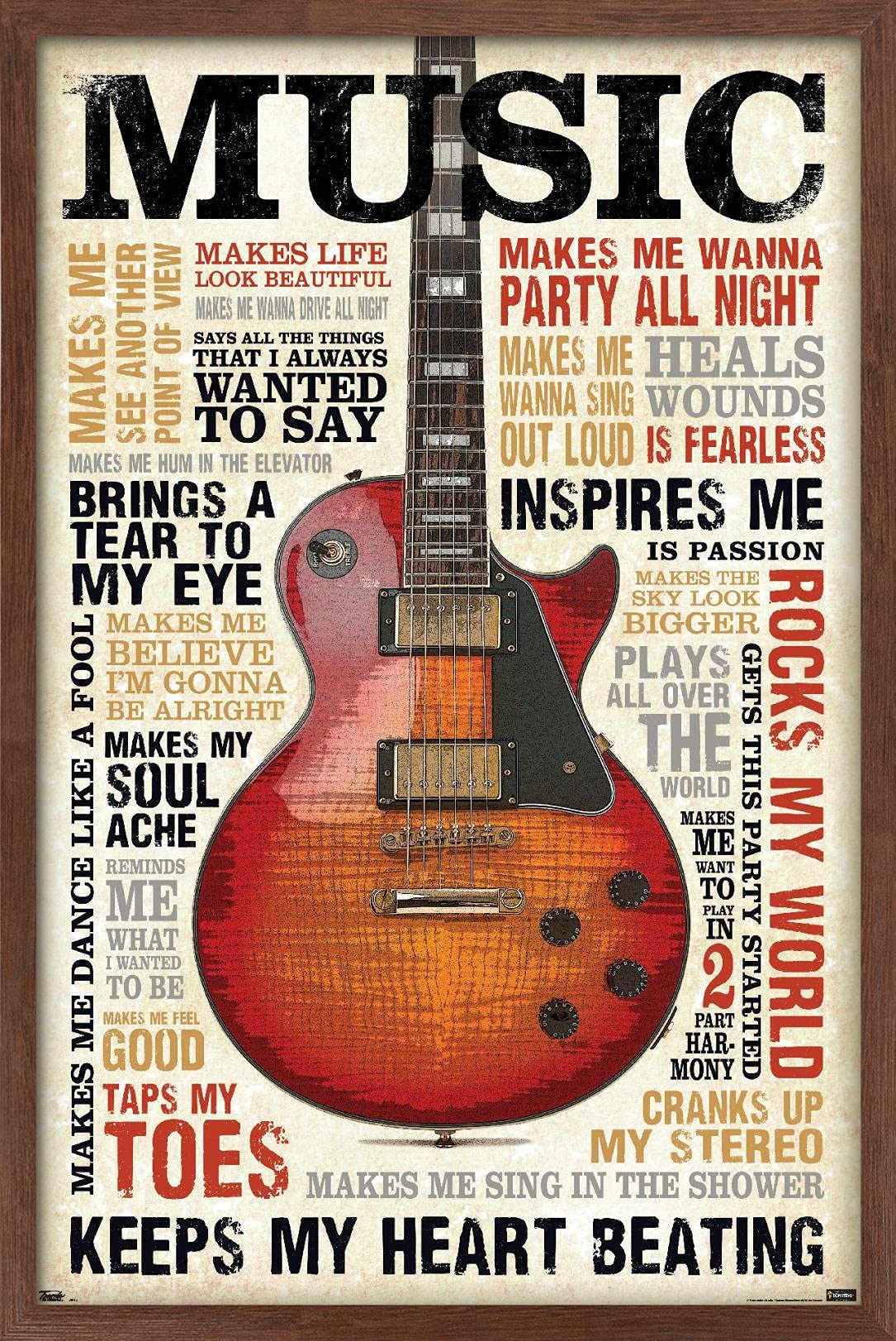Trends International Music Inspires Me Wall Poster, 14.725'' X 22.375'', Mahogany Framed Version