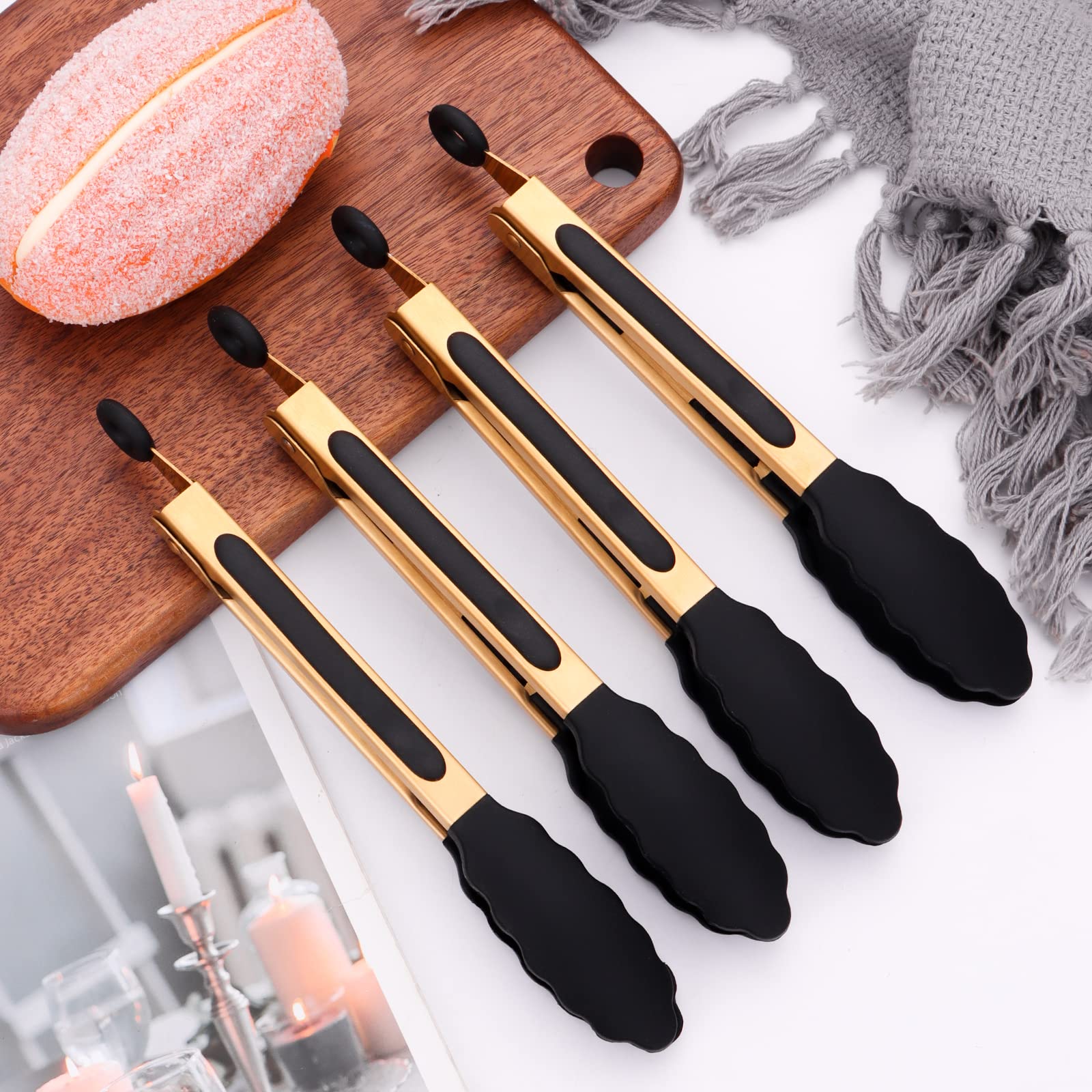Mafier 4-Piece Kitchen Food Tongs 7'' Mini Silicone Serving Tongs With Firm Sealed Non Stick Rubber Tips & Silicon Coated 18/8 S