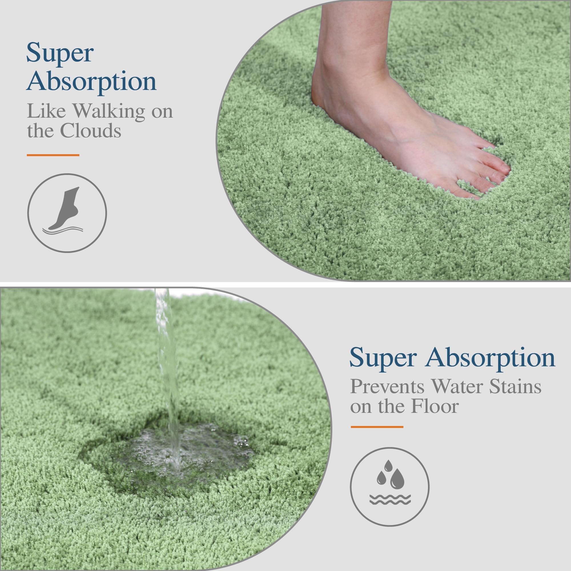 Walensee Bathroom Contour Rug (20X24, Sage Green) Non Slip Bath Mat For Bathroom Water Absorbent Soft Microfiber Shaggy Bathroom