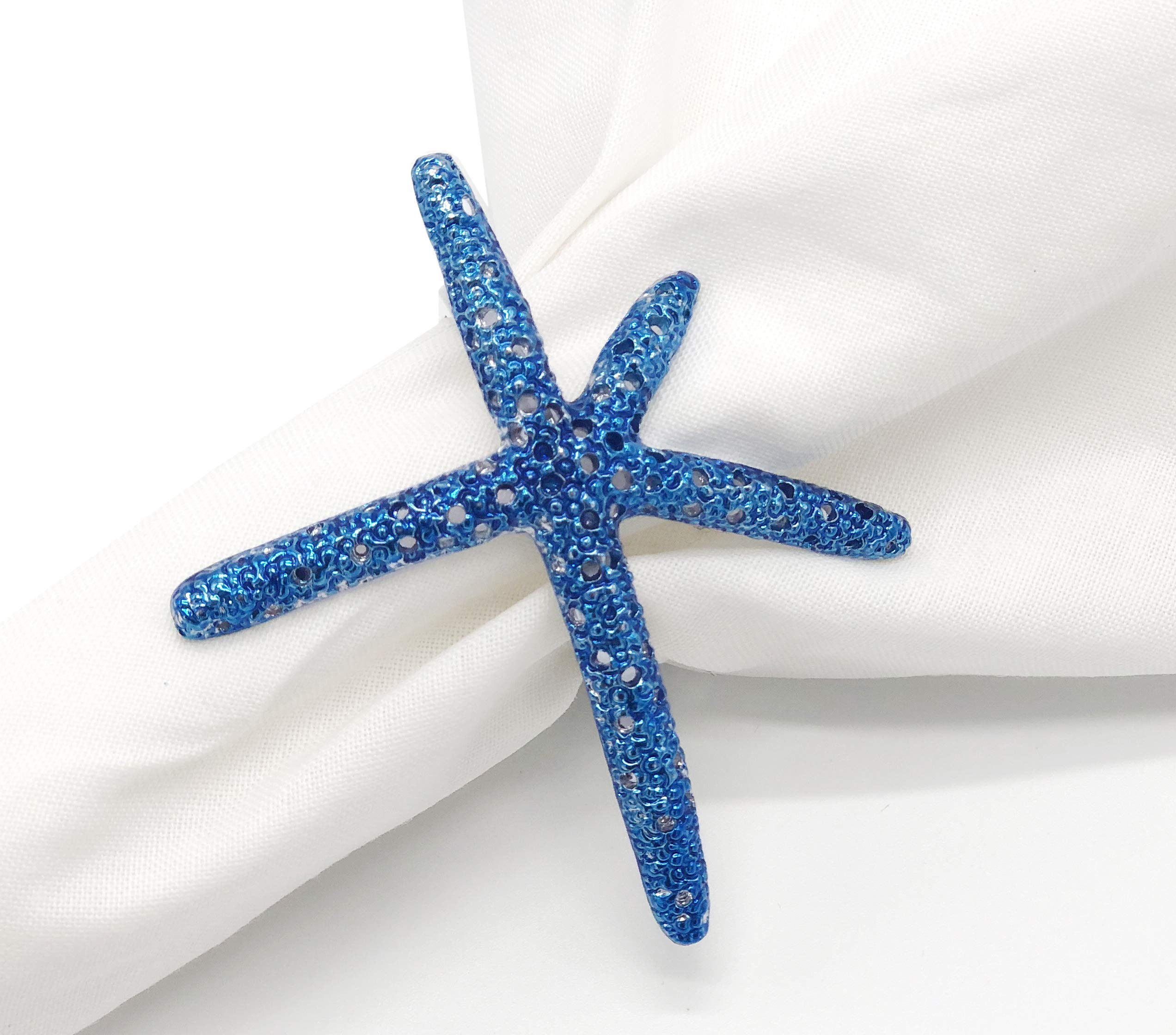 Fennco Styles Coastal Sea Creatures Metal Napkin Rings, Set Of 4 - Blue Nautical Napkin Holders For Home D  Cor, Dining Table, B