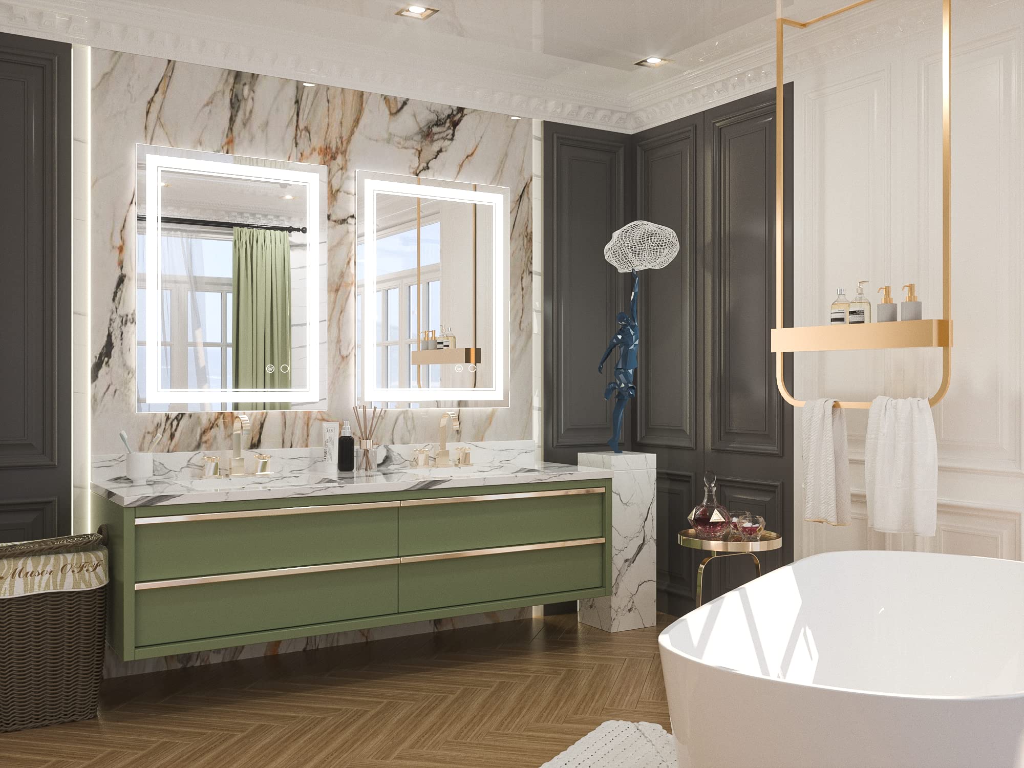 Keonjinn LED Bathroom Mirror  32 x 24 Inch Front Lighted Bathroom Vanity Mirror with Lights  Wall Mounted Anti-Fog Dimmable Lighting Makeup Mirror with Memory  6000K  IP54 (Horizontal/Vertical)