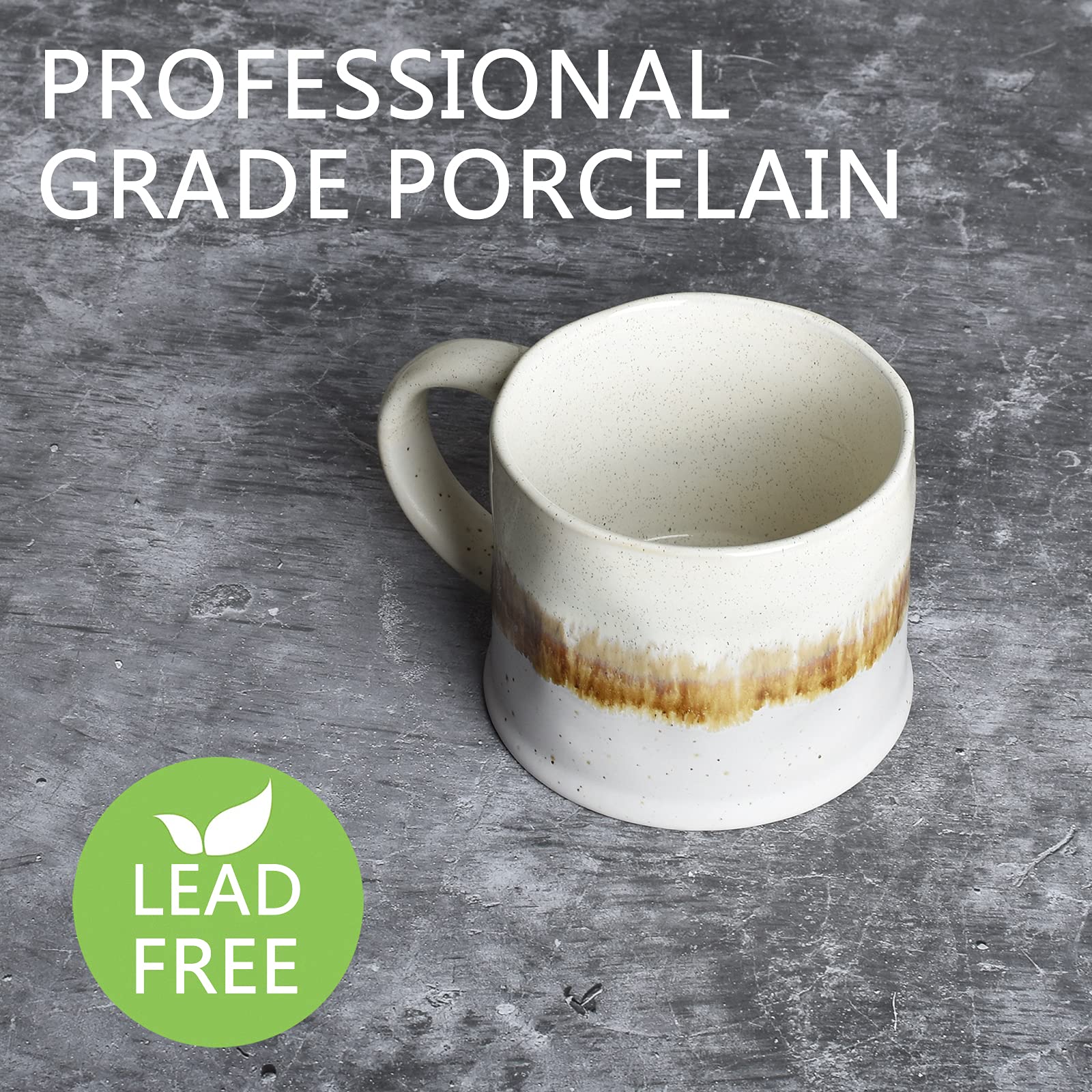 Bosmarlin Medium Ceramic Coffee Mug Set Of 2, 15 Oz, Big Stoneware Tea Cup For Office And Home, Dishwasher And Microwave Safe (B