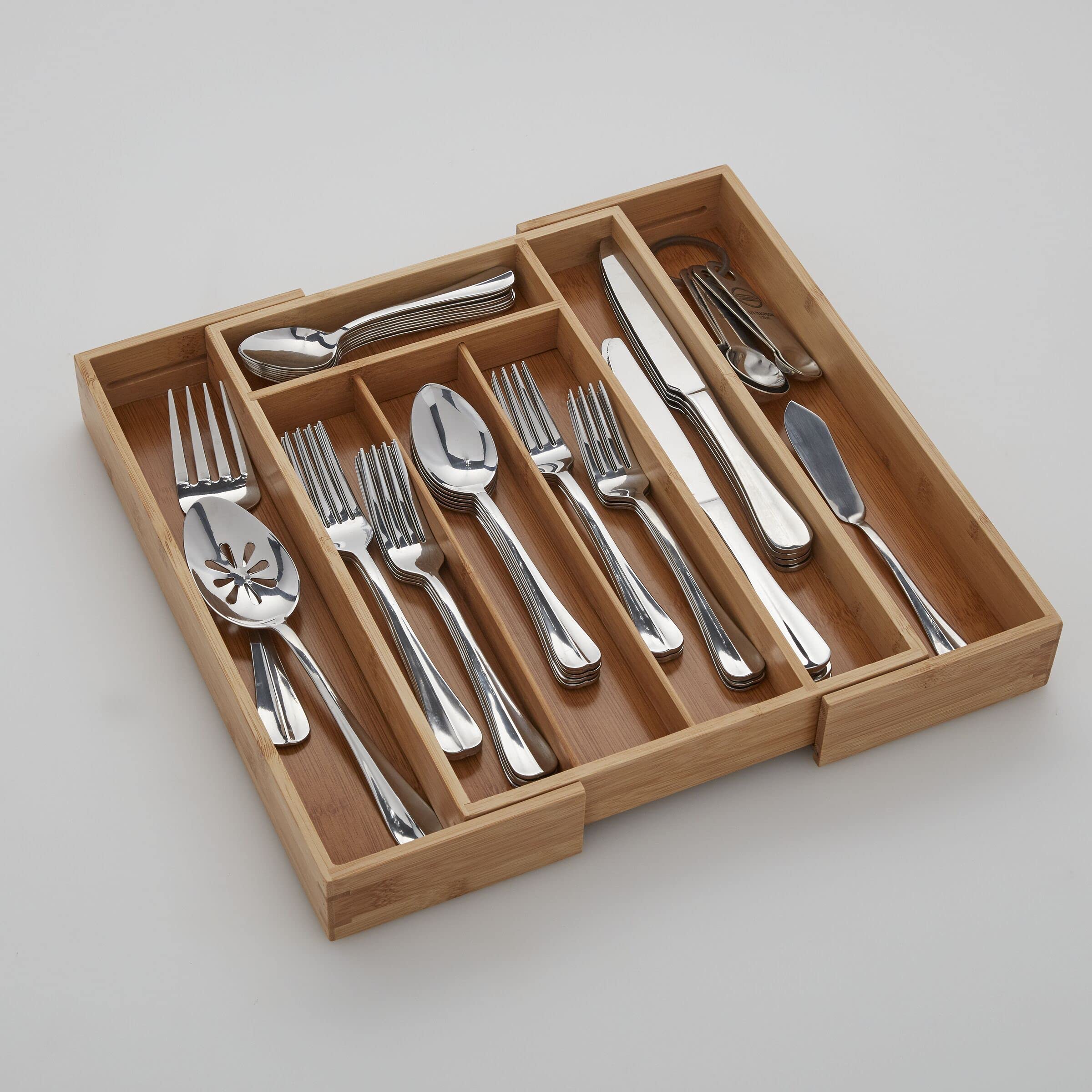 Copco Flatware Expandable Bamboo Drawer Organizer, Natural, 1.97" H x 10.04" L x 13.98" W, Model 5208596