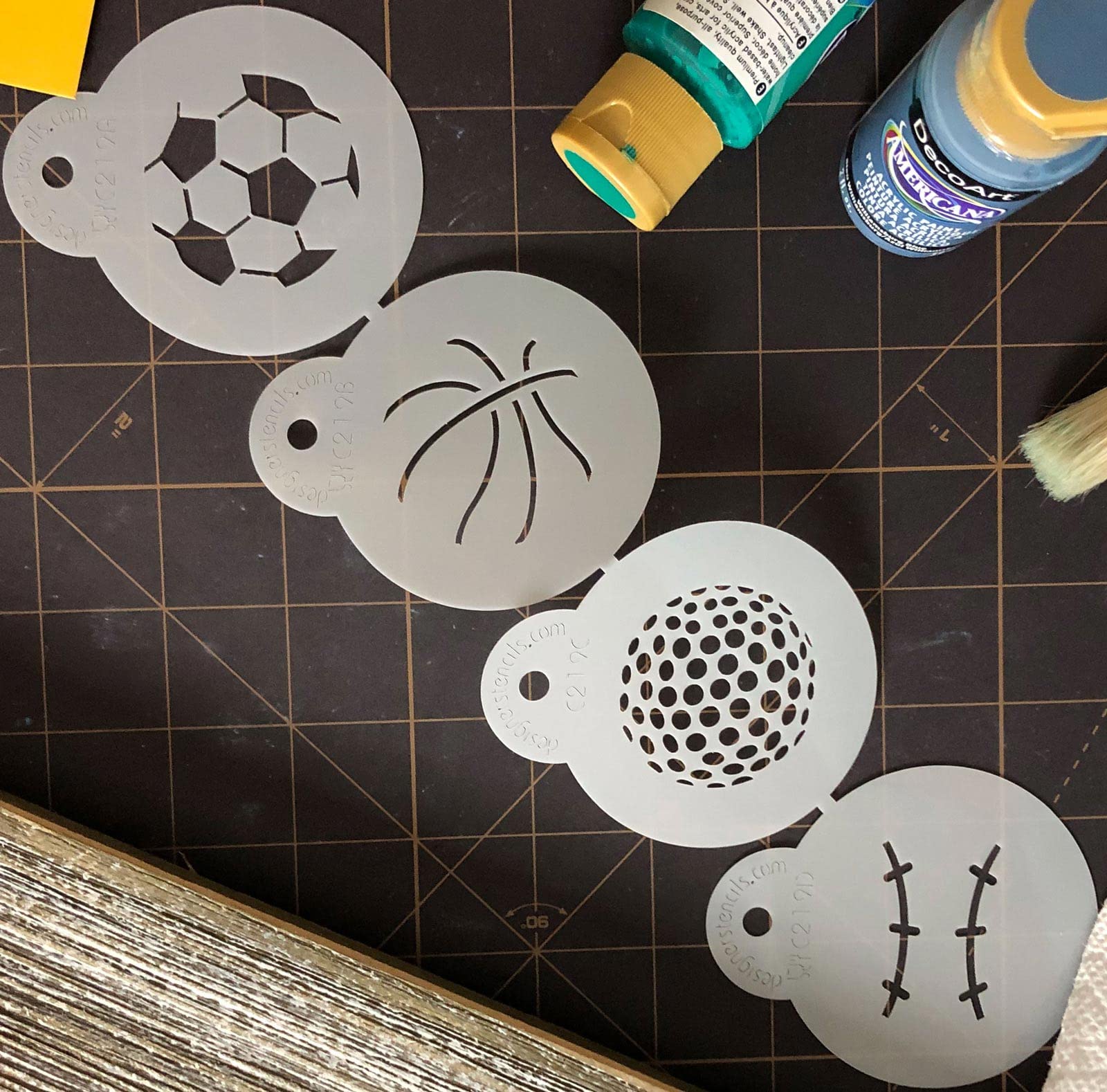 Designer Stencils Small Sports Ball Cupcake And Cookie Stencils (Basketball - Golf - Soccer - Baseball), Beige/Semi-Transparent