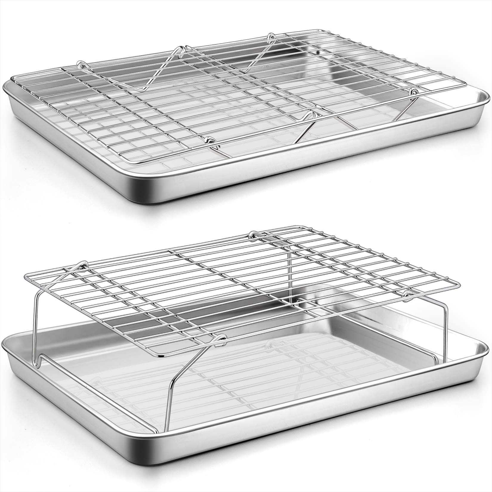 P&P Chef 2 Baking Sheets And 2 Cooling Racks Set, Stainless Steel Baking Pan Tray With Stackable Tier Wire Racks For Cookie Baco