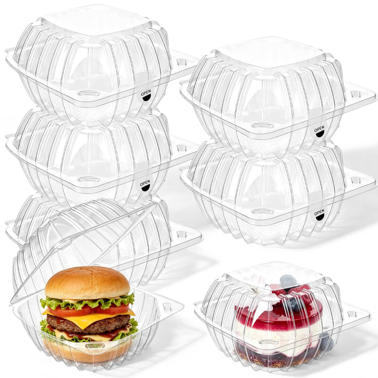 100 Pack Clear Clam Shell Food Containers for Cake, Dessert, Take Out