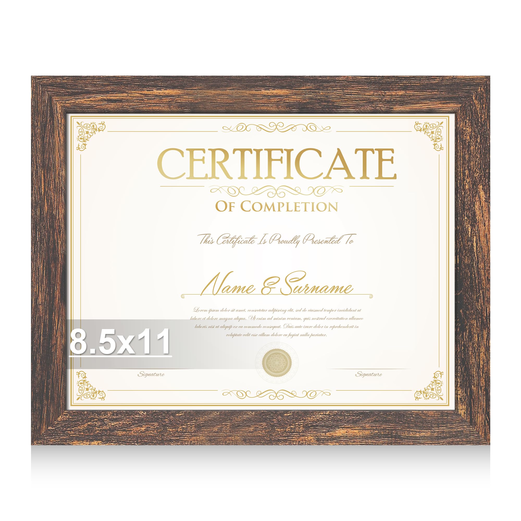 Hongkee 8.5 by 11 Diploma Picture Frame, Made of Real Glass and Wooden Certificate Frame, Horizontal and Vertical Display for Wa