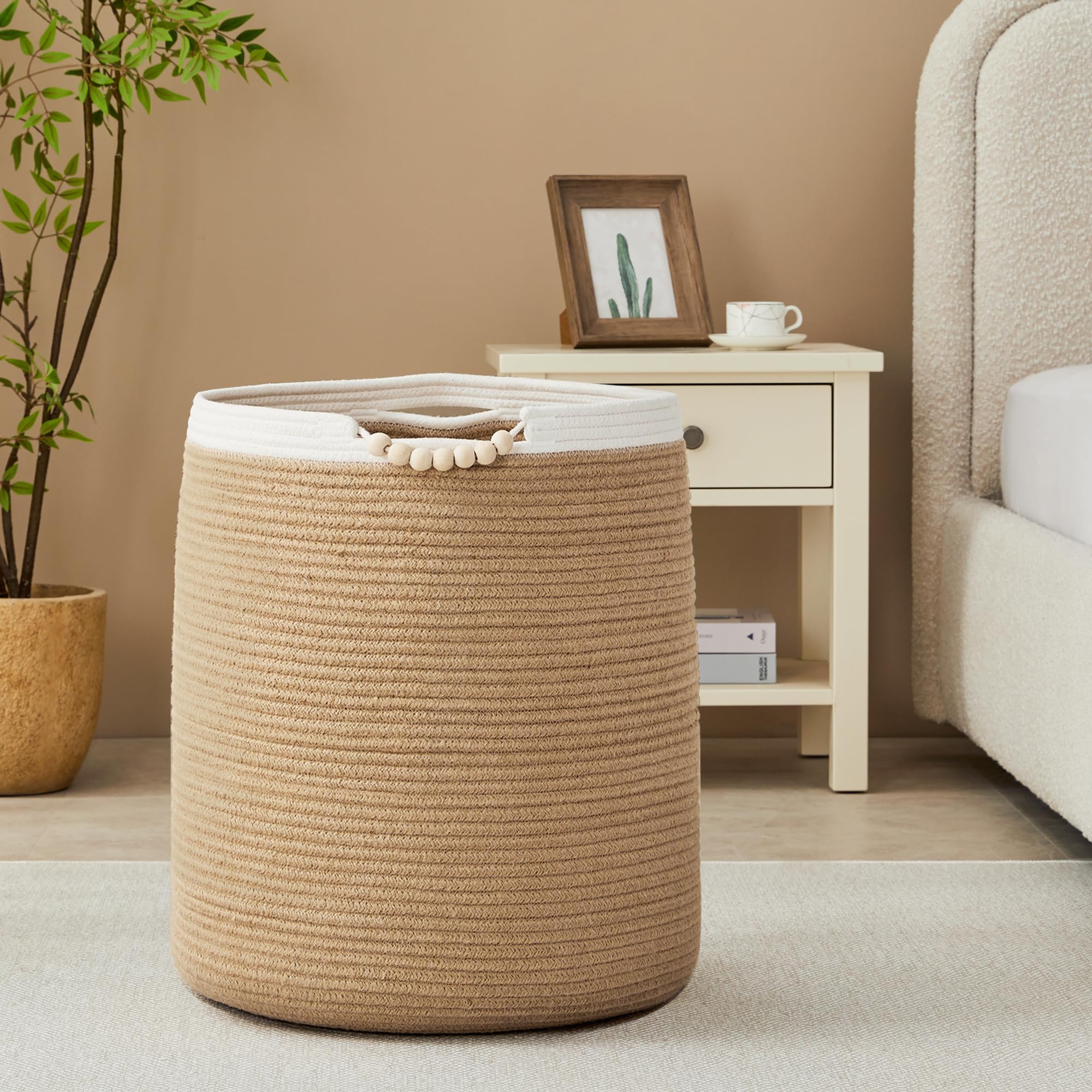90L Large Woven Laundry Hamper Jute Rope Laundry Basket For Clothes Boho Tall Wicker Blanket Basket In Living Room Bedroom Baby