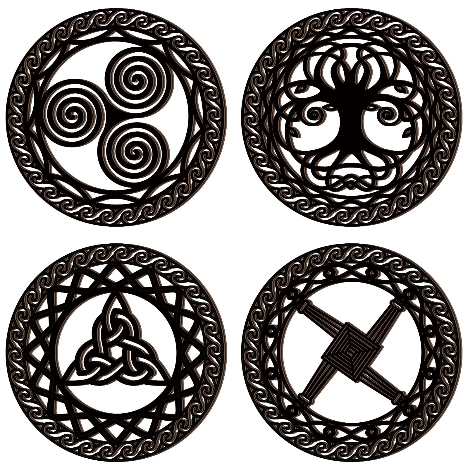 Peryiter Celtic Symbol Wall Decor 4 Pcs Celtic Cross Knot Triple Spiral Symbol Wood Sign Wood Sacred Wall Art Wooden Wall Art De
