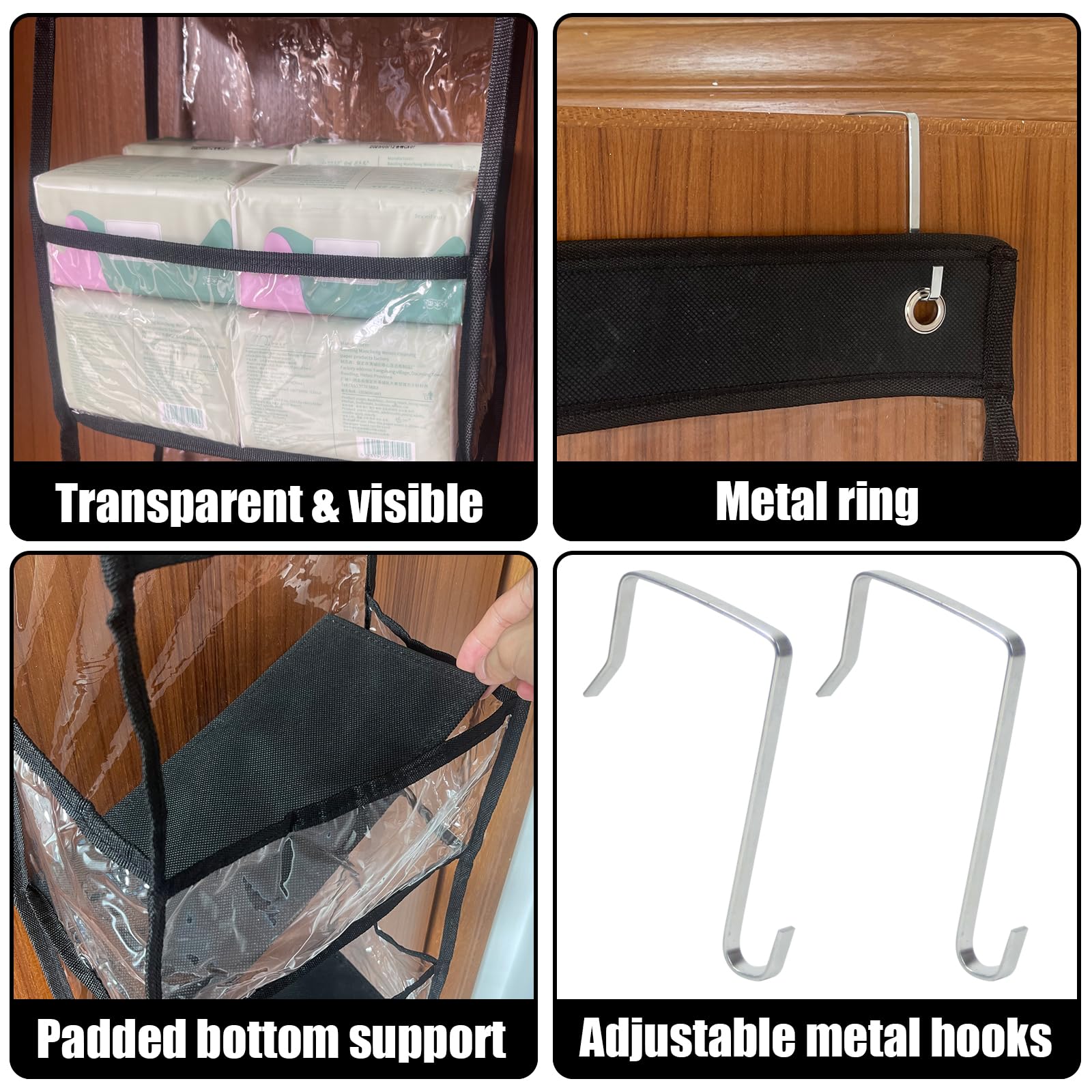 5-Shelf Over The Door Hanging Pantry Organizer, Room Organizer With Clear Plastic Pockets, Behind The Door Storage Organizer Lar