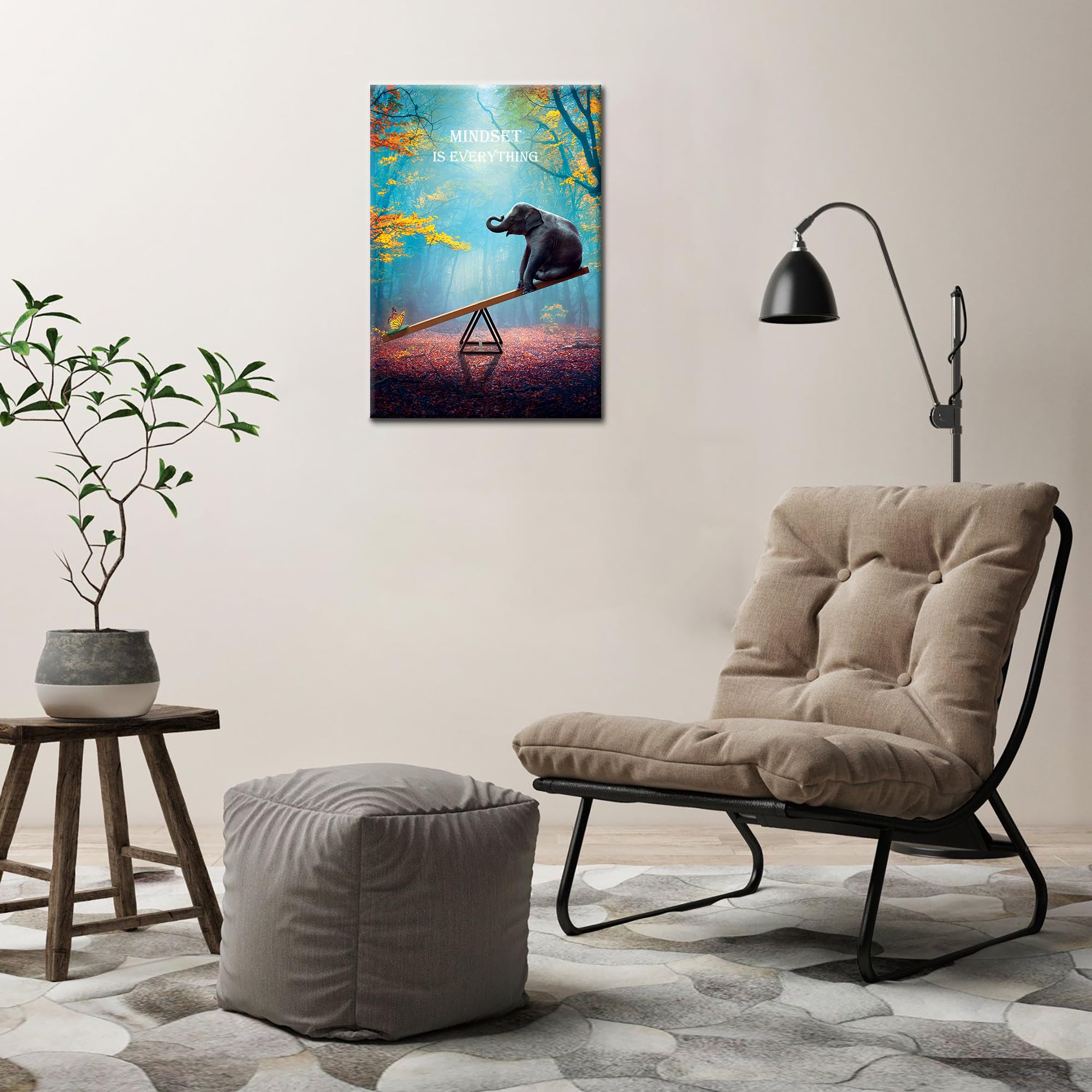 Skasnfai Elephant Wall Art Mindset Motivation Office Wall Canvas Animals Poster Framed Artwork For Living Room Ready To Hang (12