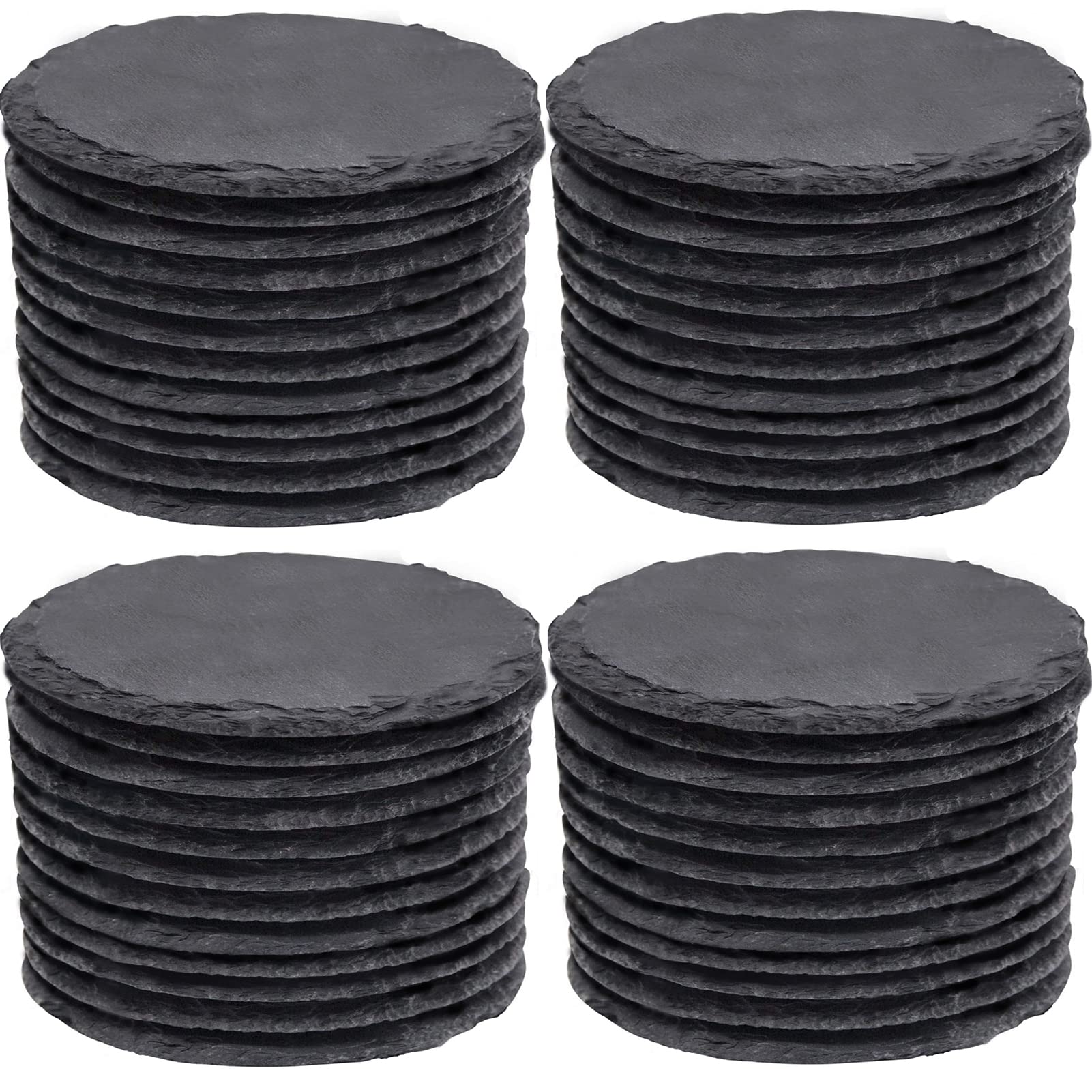 48 Pcs Coasters For Drinks, Maprial 4 Inch Slate Coasters, Laser Engraving Blanks Black Stone Coaster Set Round Natural Handmade